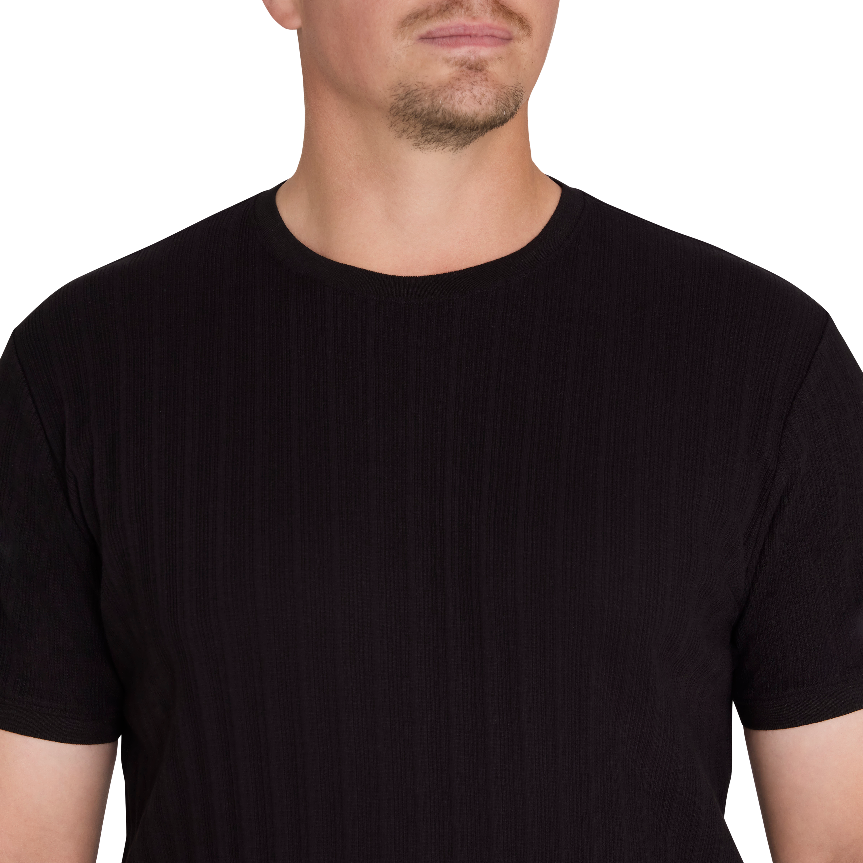 Black Textured Crew Neck Tee