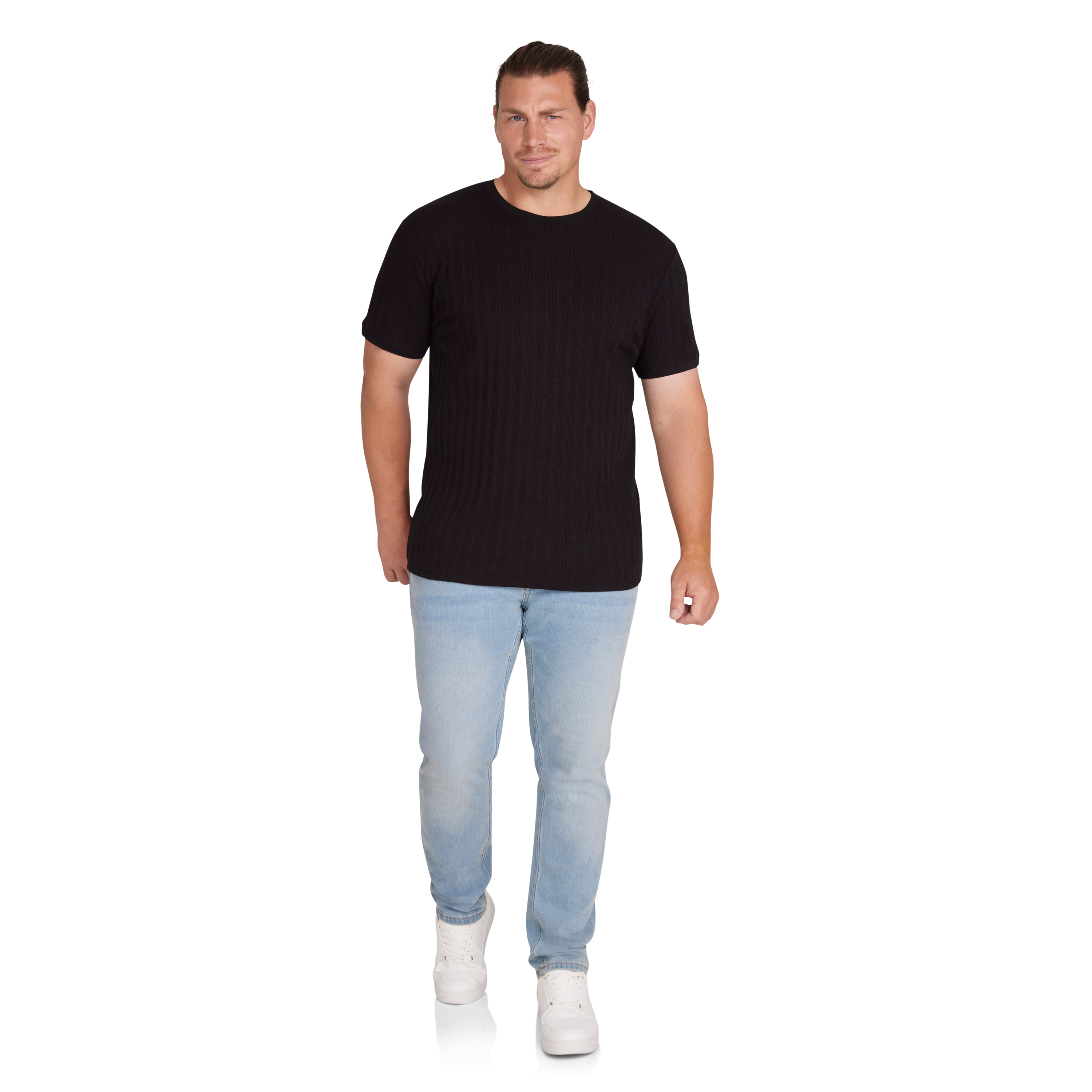 Black Textured Crew Neck Tee