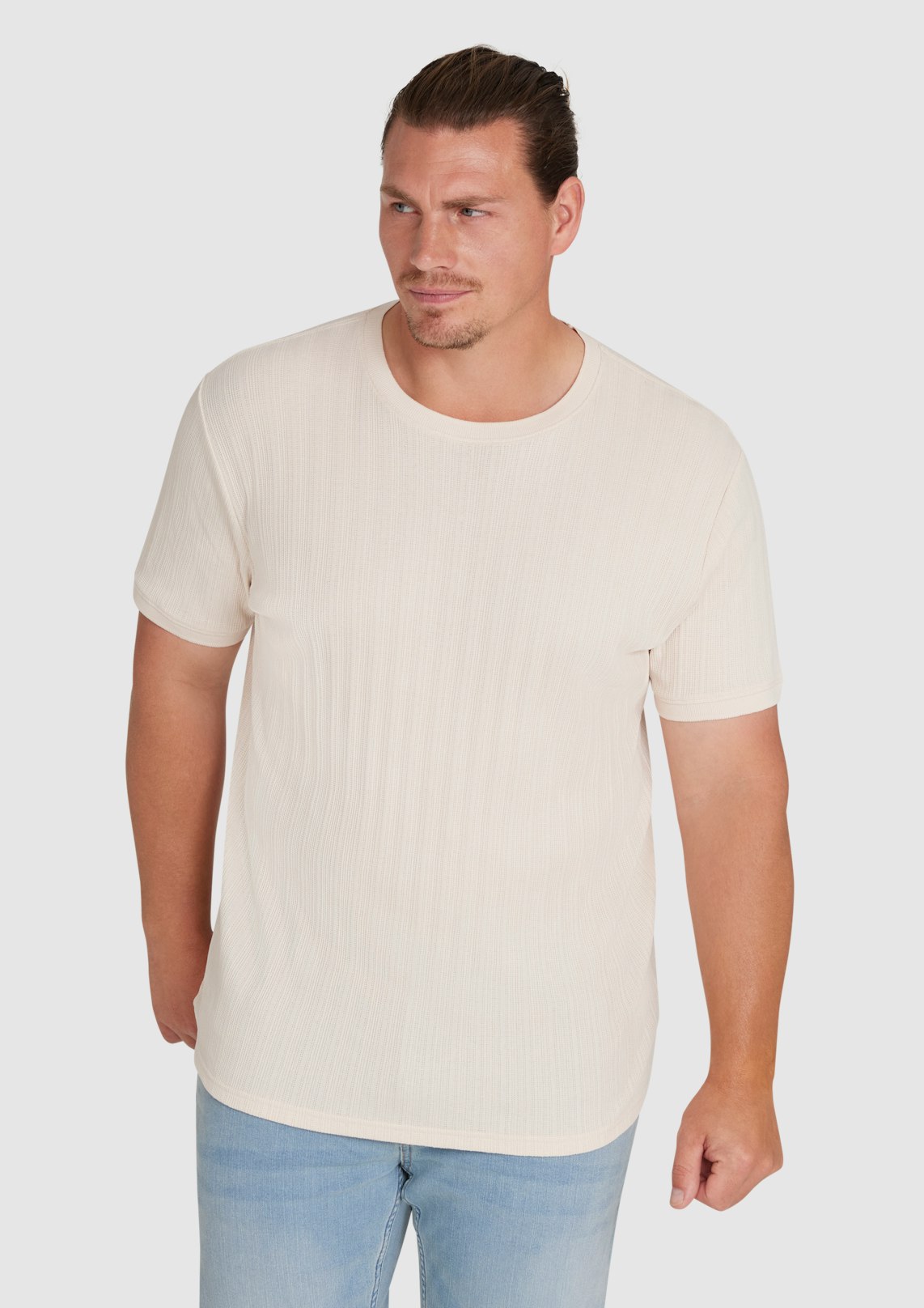 Ecru Textured Crew Neck Tee
