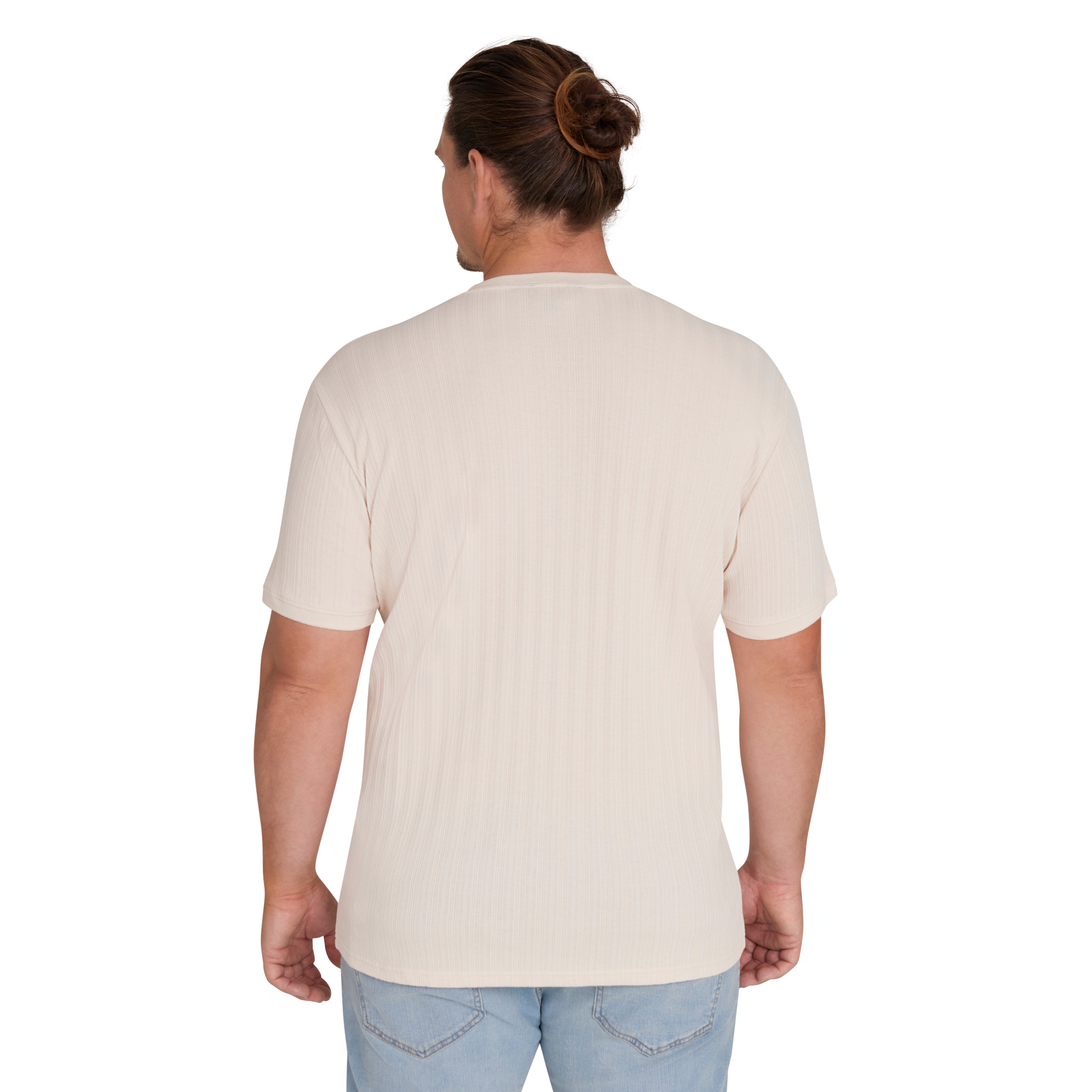 Ecru Textured Crew Neck Tee