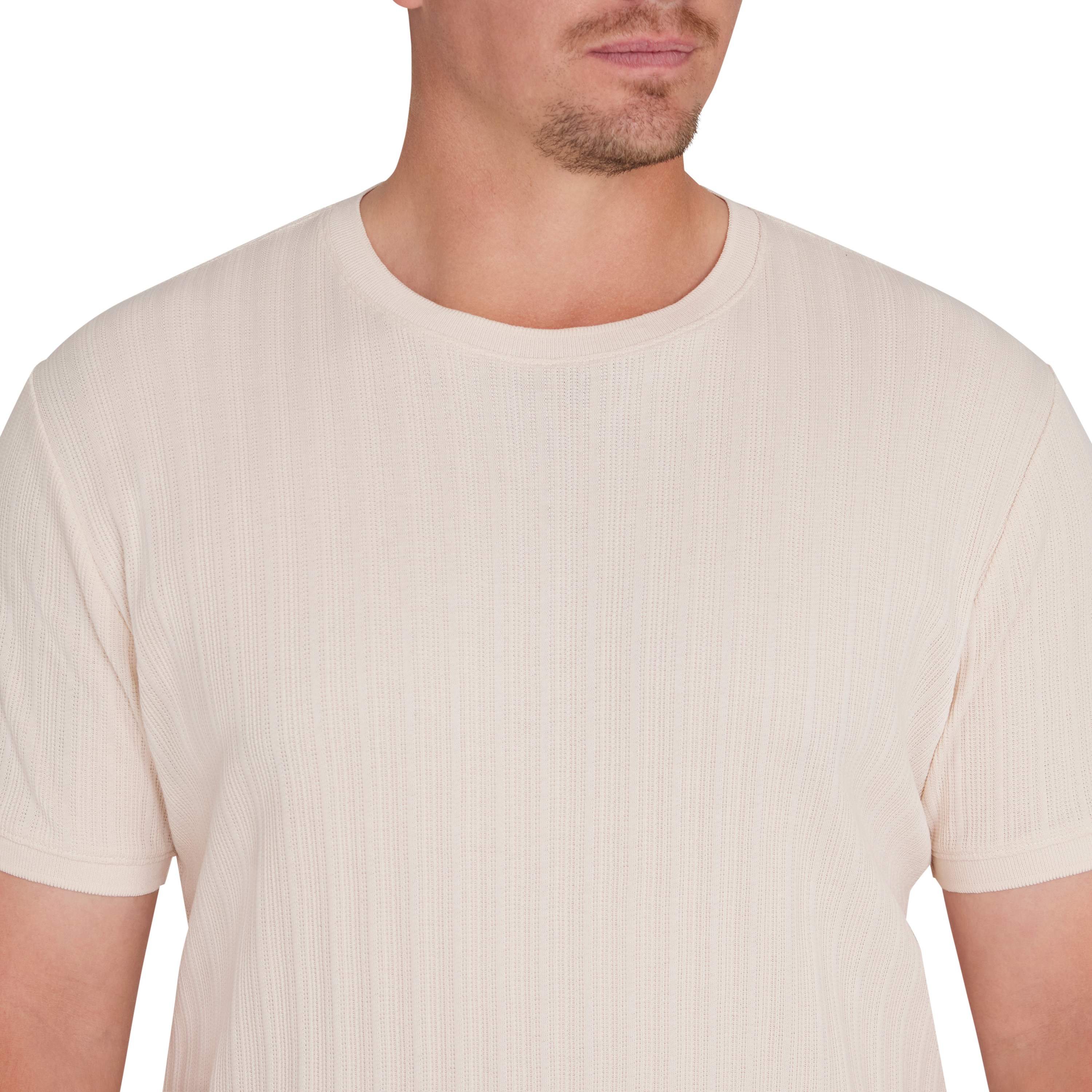 Ecru Textured Crew Neck Tee