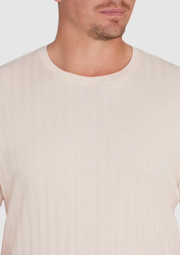 Ecru Textured Crew Neck Tee