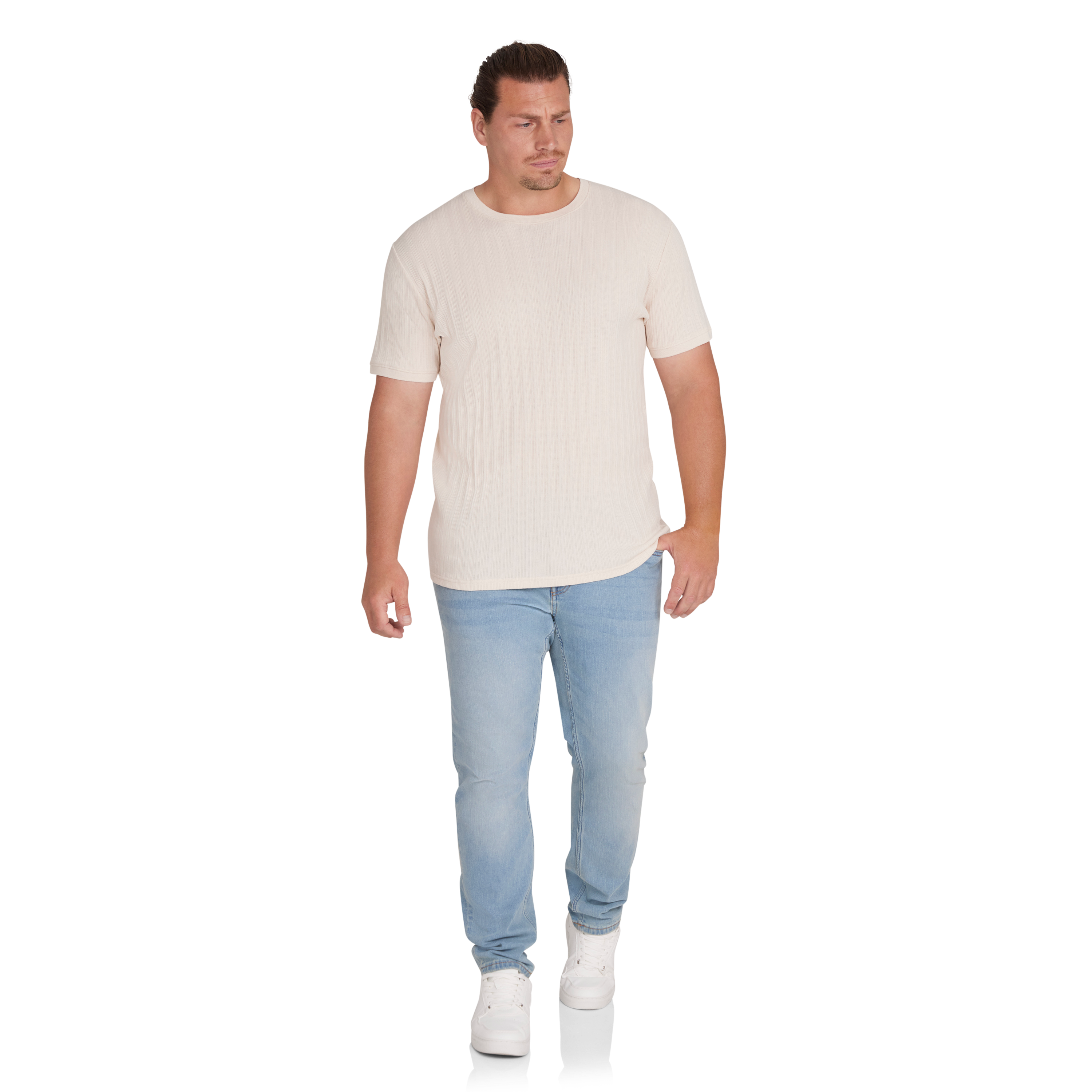 Ecru Textured Crew Neck Tee