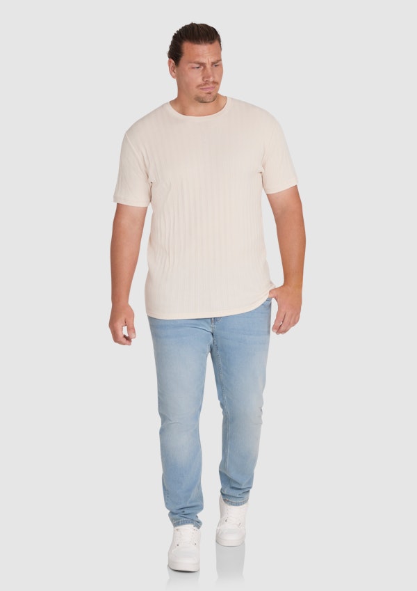 Ecru Textured Crew Neck Tee