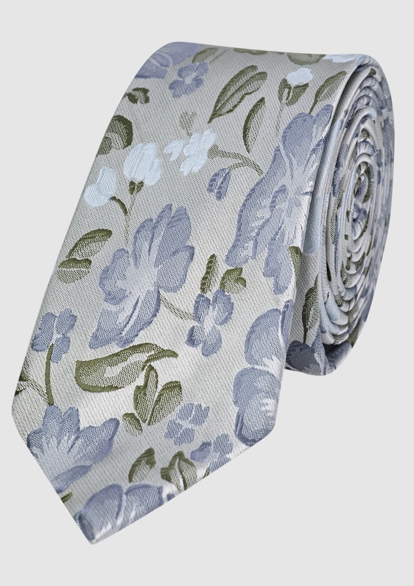 Blue Floral Jacquard Tie 7Cm
