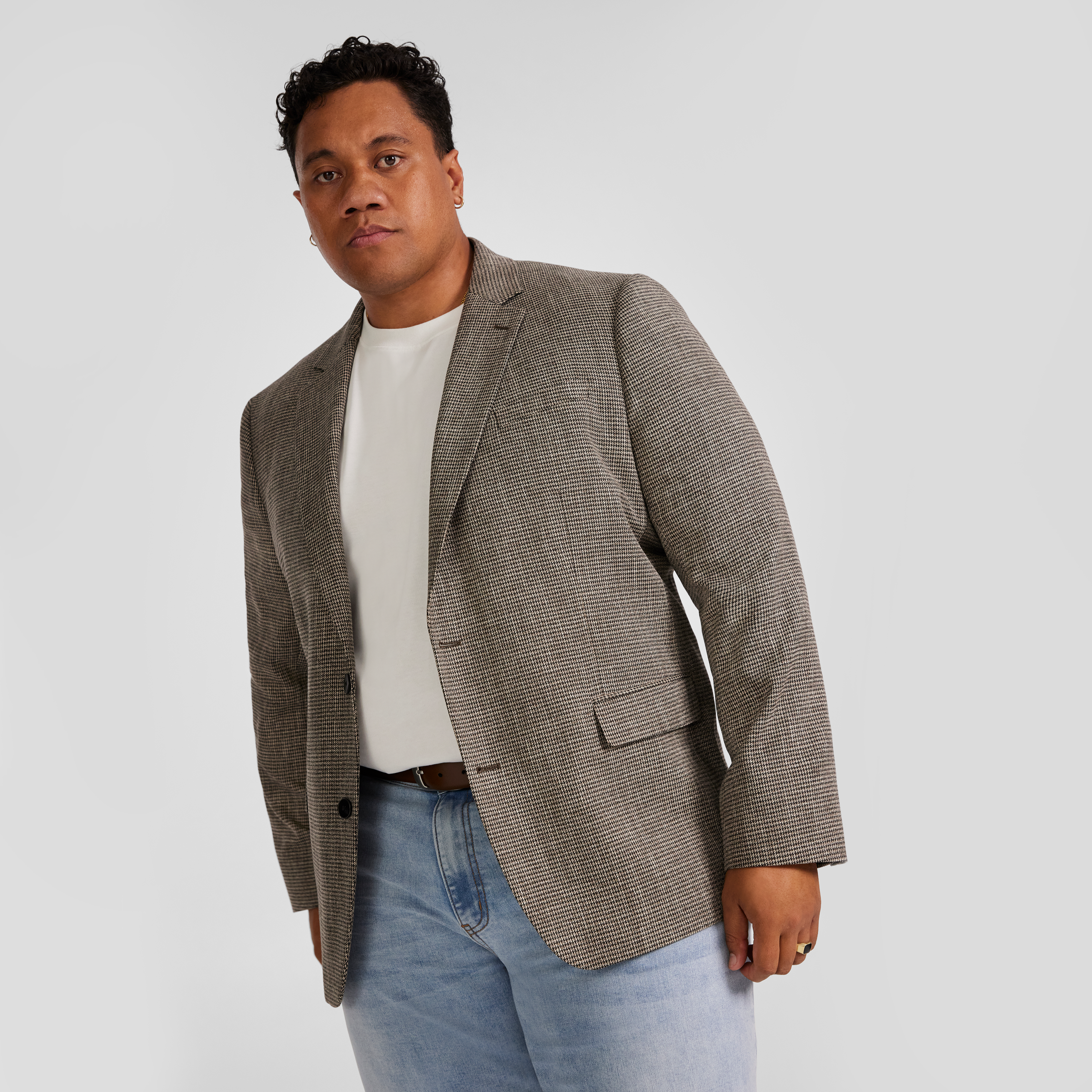 Taupe Barker Check Stretch Blazer