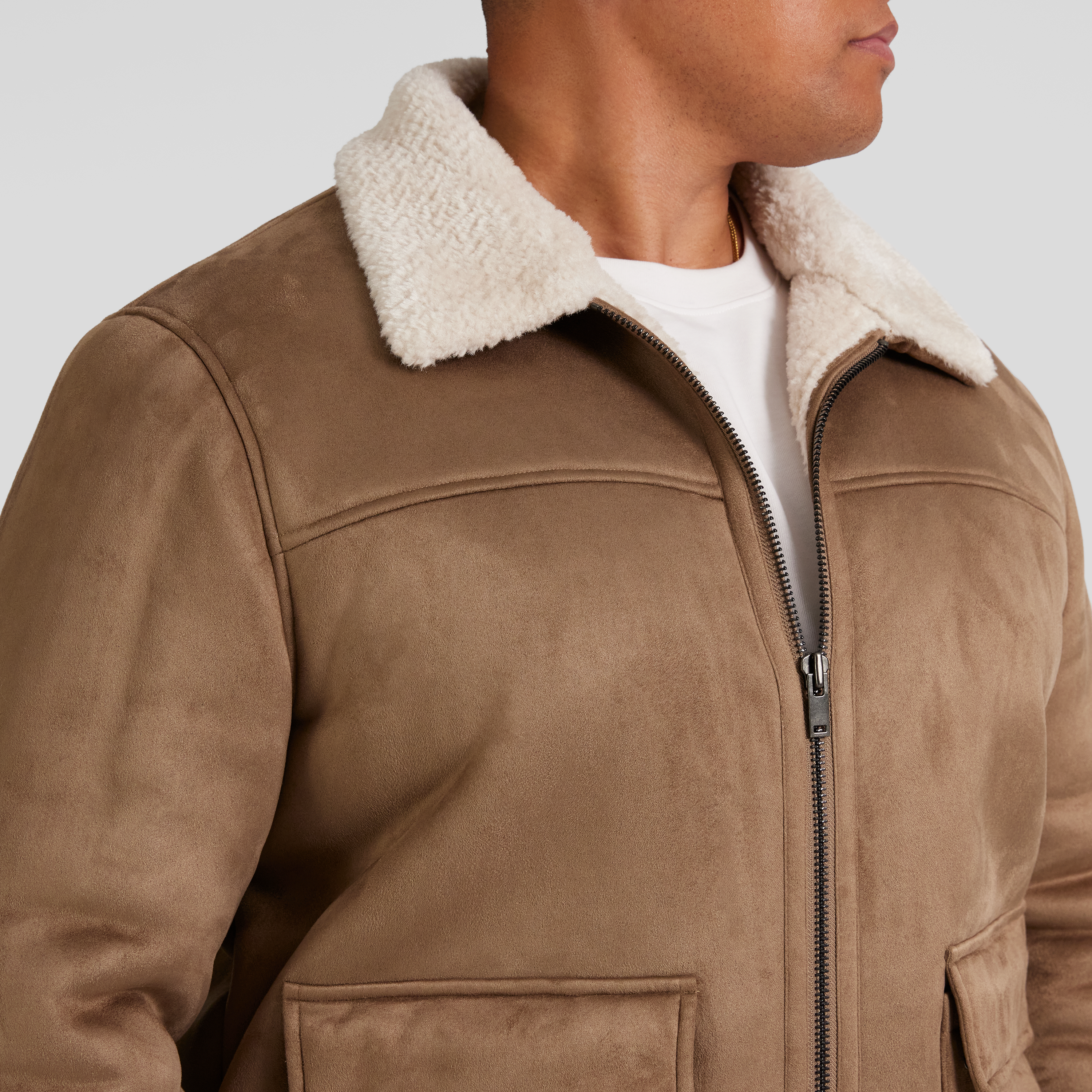 Taupe Val Sherpa Suede Jacket