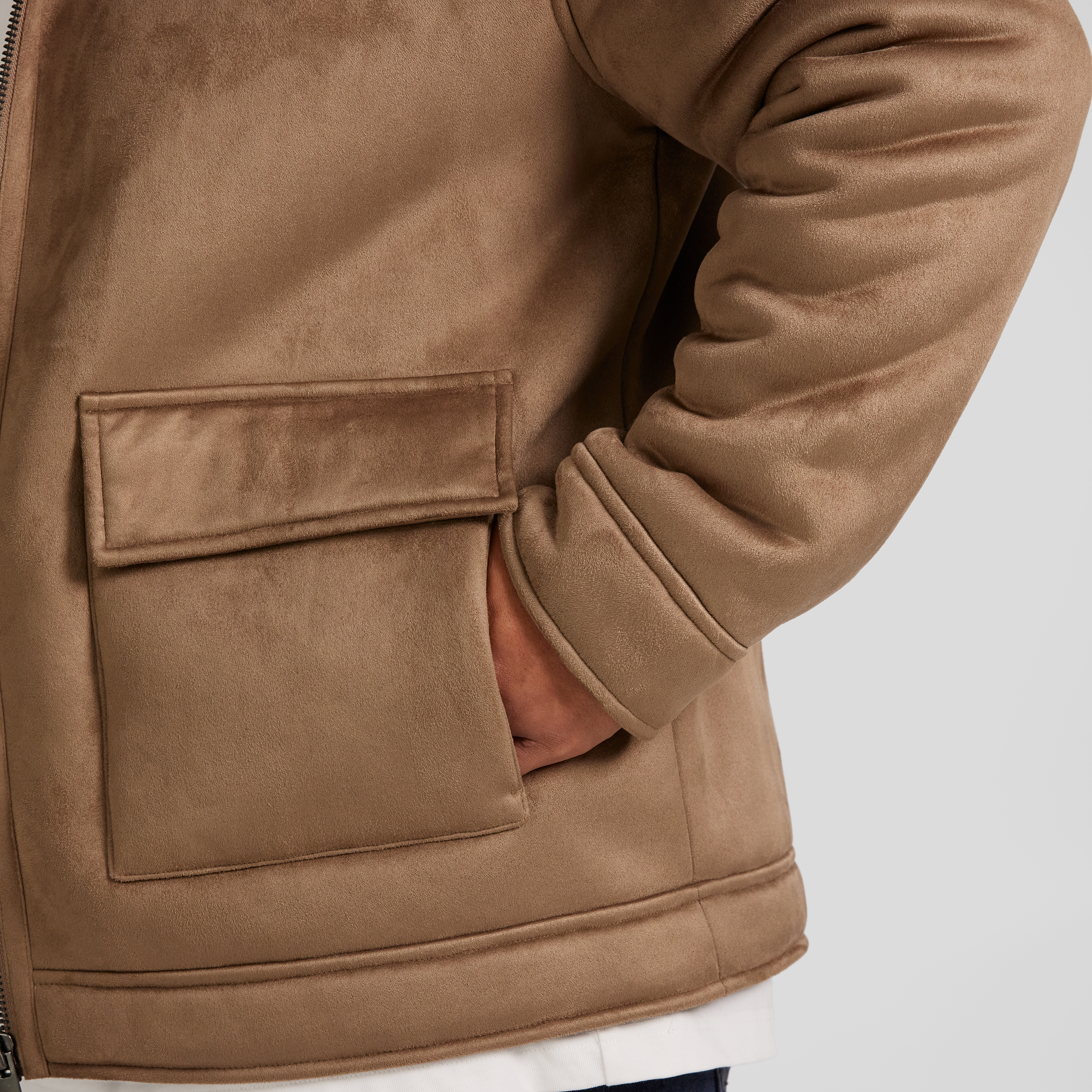 Taupe Val Sherpa Suede Jacket