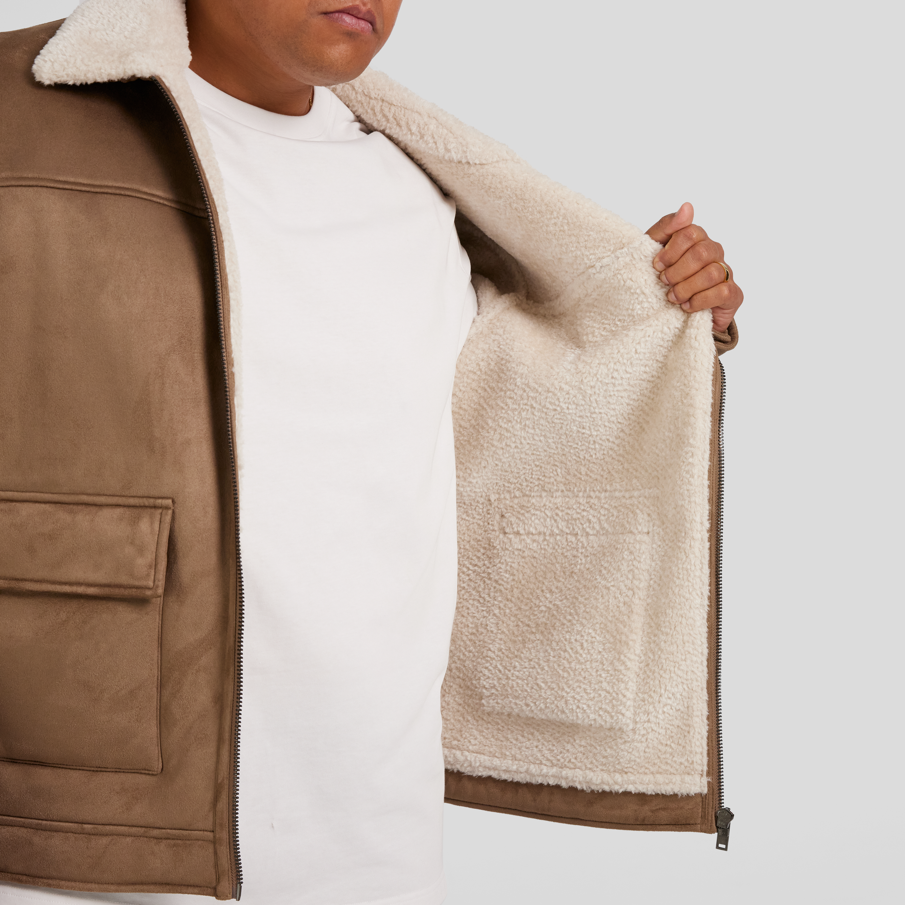 Taupe Val Sherpa Suede Jacket