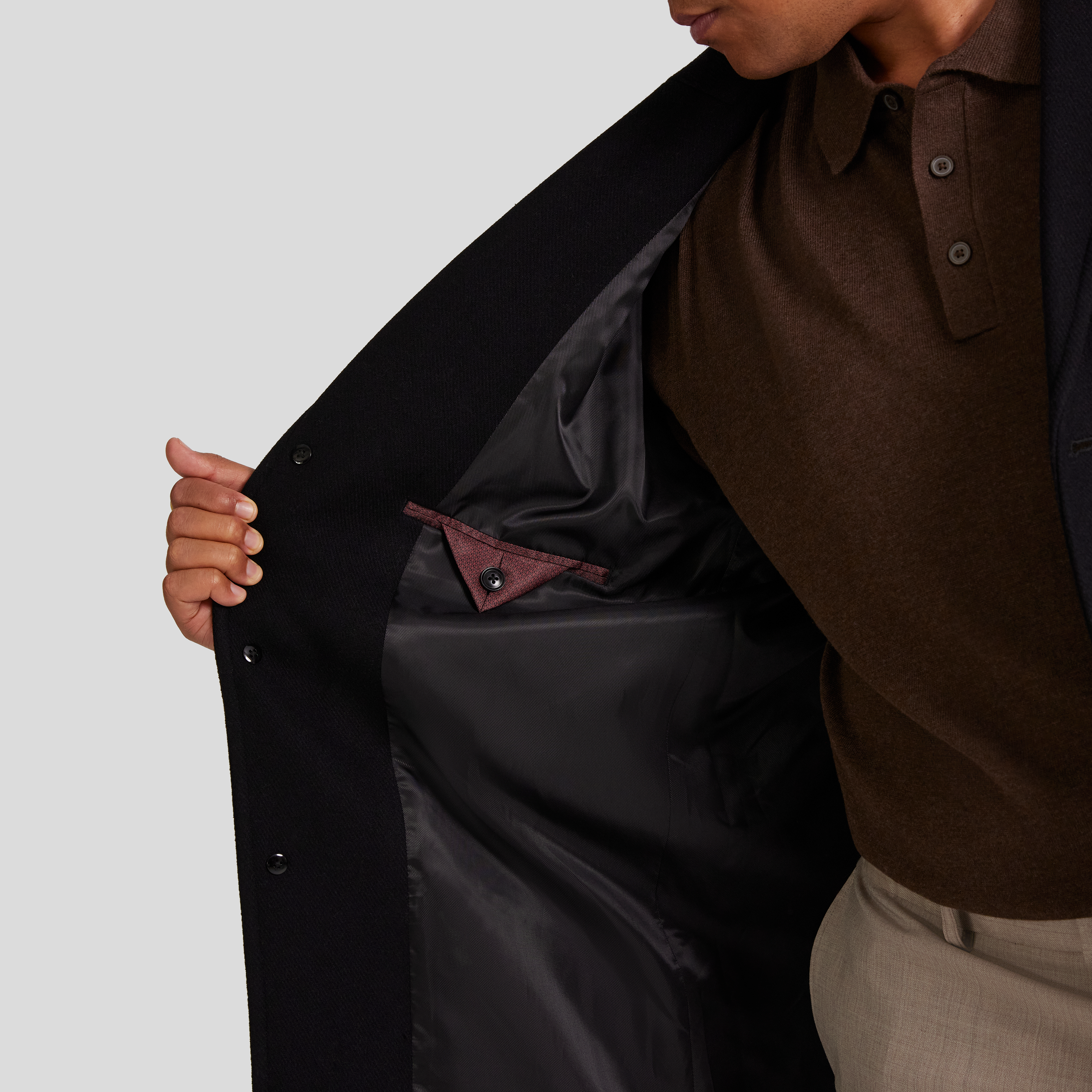 Black Carson Wool Blend Overcoat