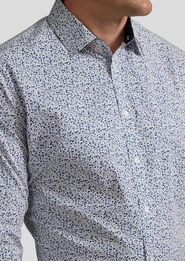 White Leo Ditsy Stretch Shirt