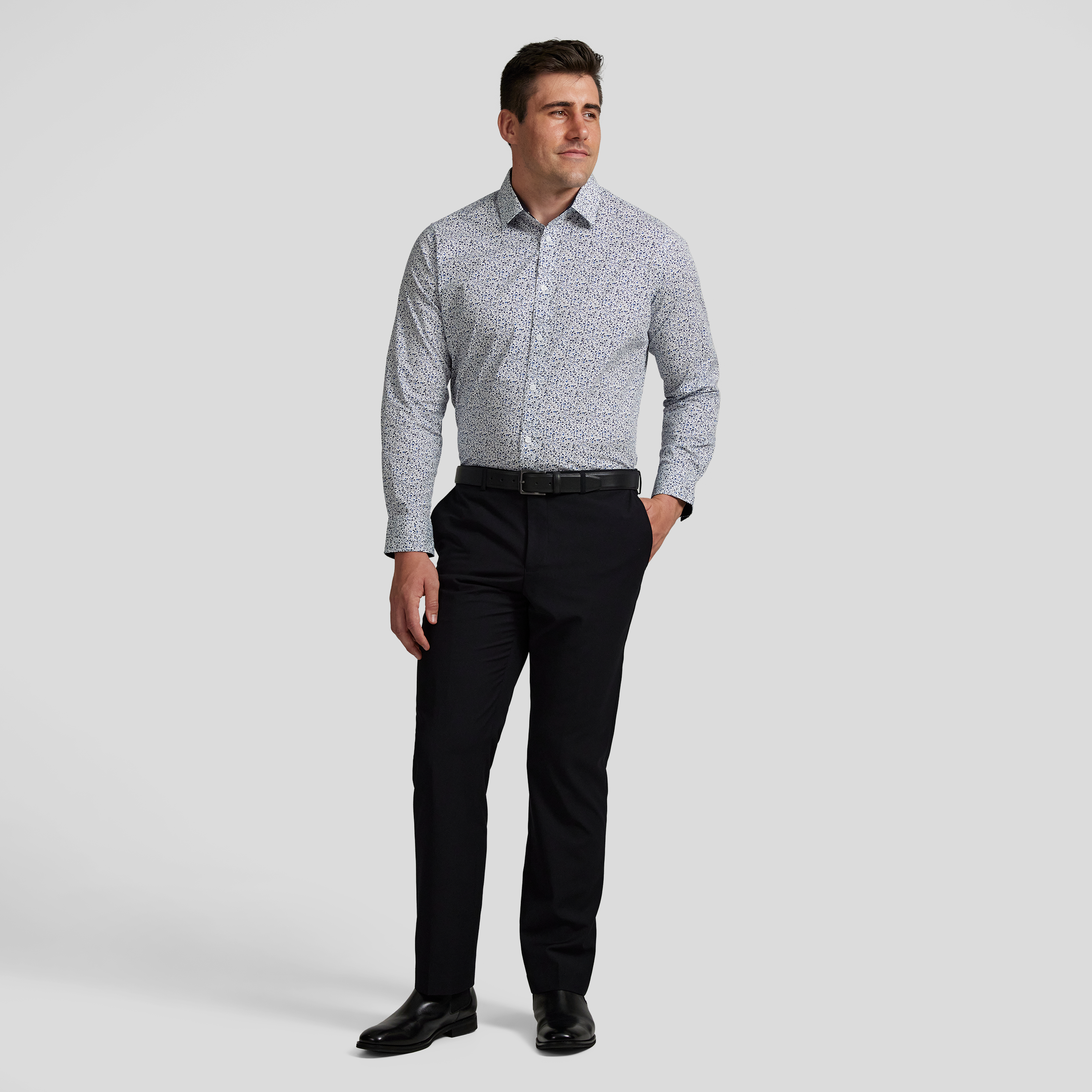 White Leo Ditsy Stretch Shirt