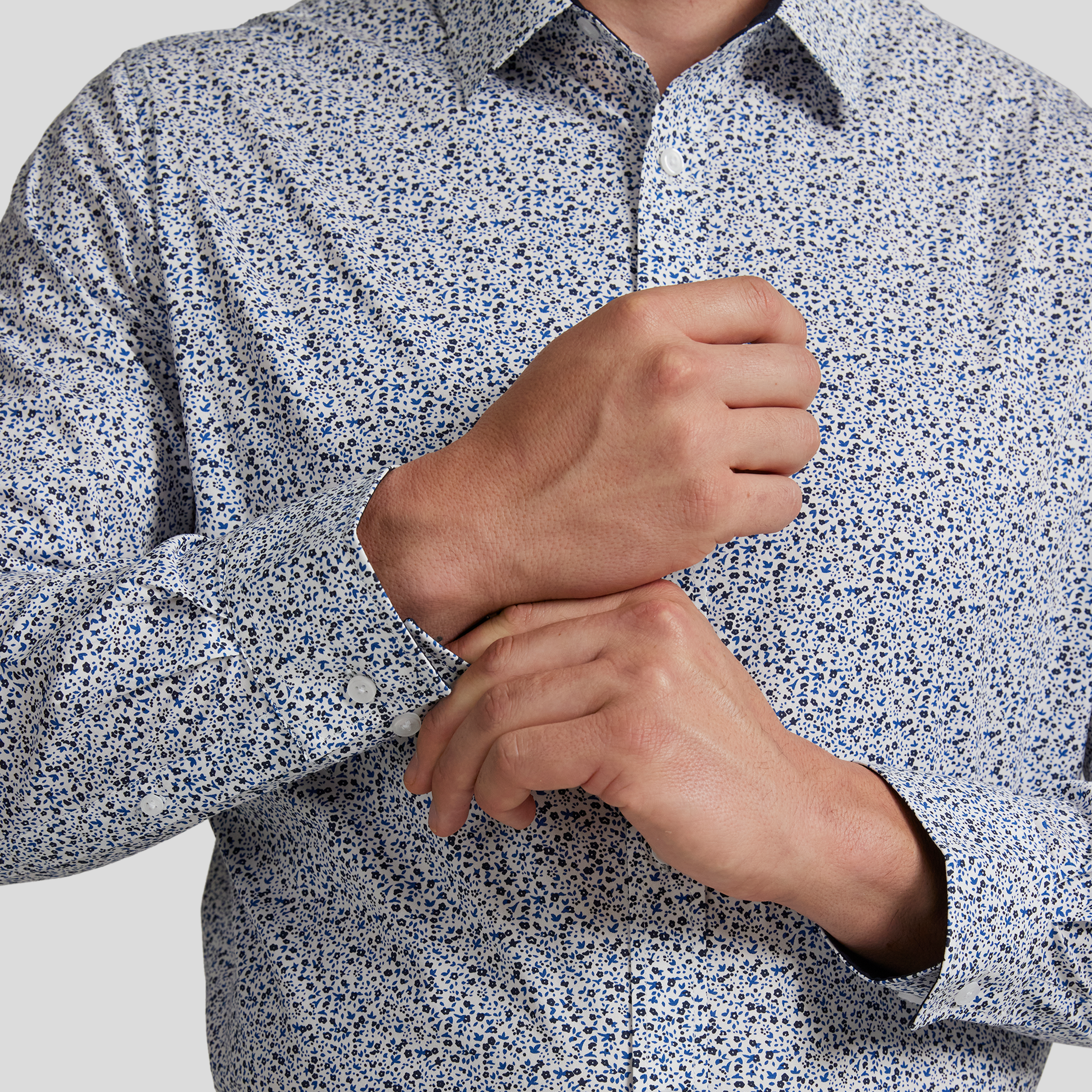 White Leo Ditsy Stretch Shirt