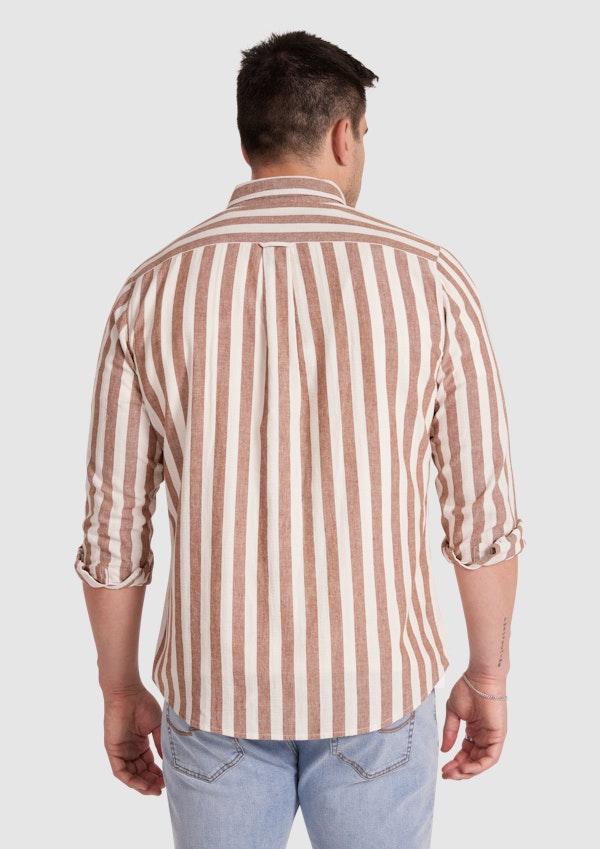 Brown Husky Stripe Linen Blend Shirt
