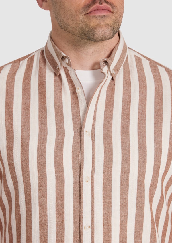 Brown Husky Stripe Linen Blend Shirt