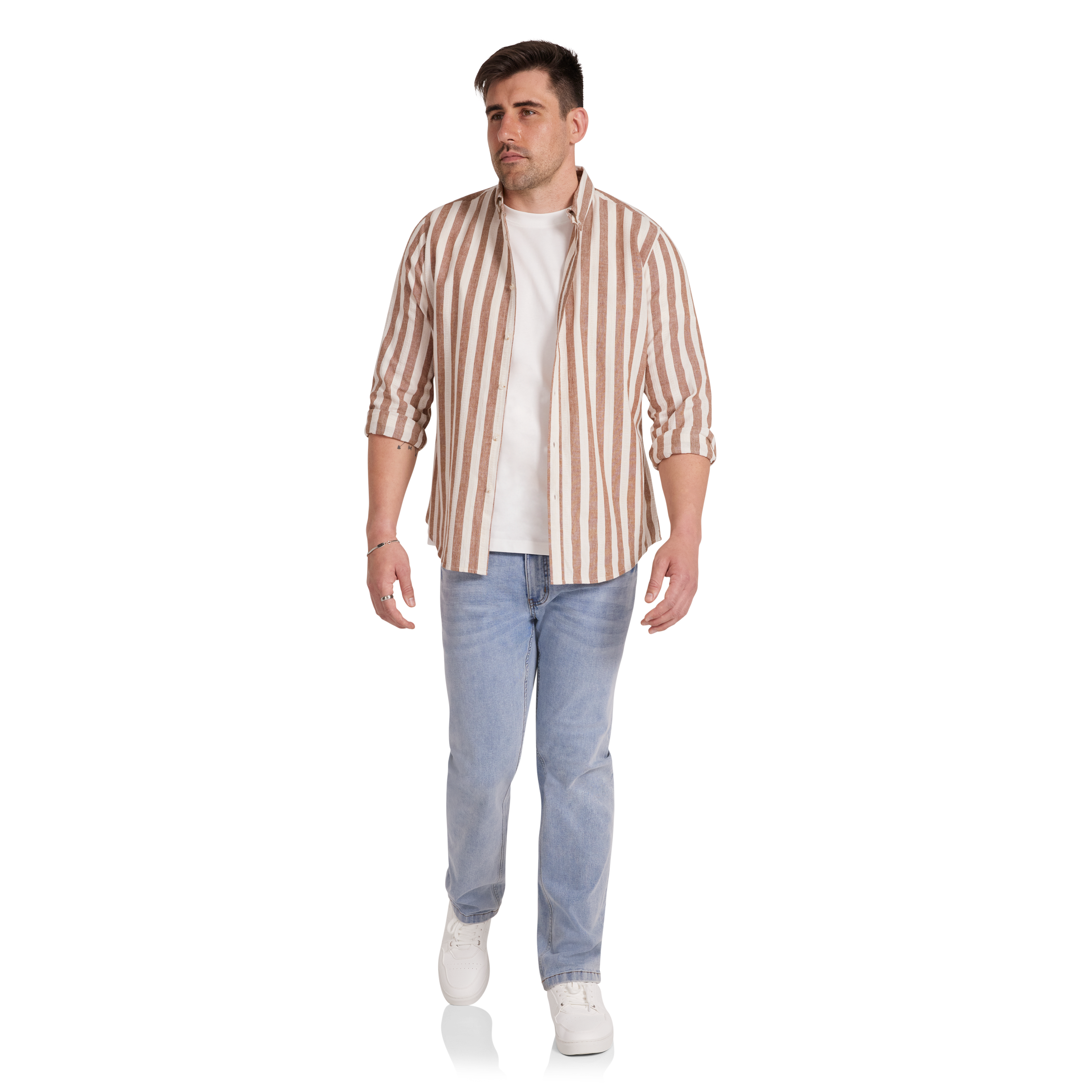 Brown Husky Stripe Linen Blend Shirt