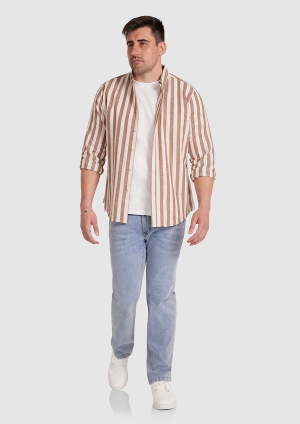 Brown Husky Stripe Linen Blend Shirt
