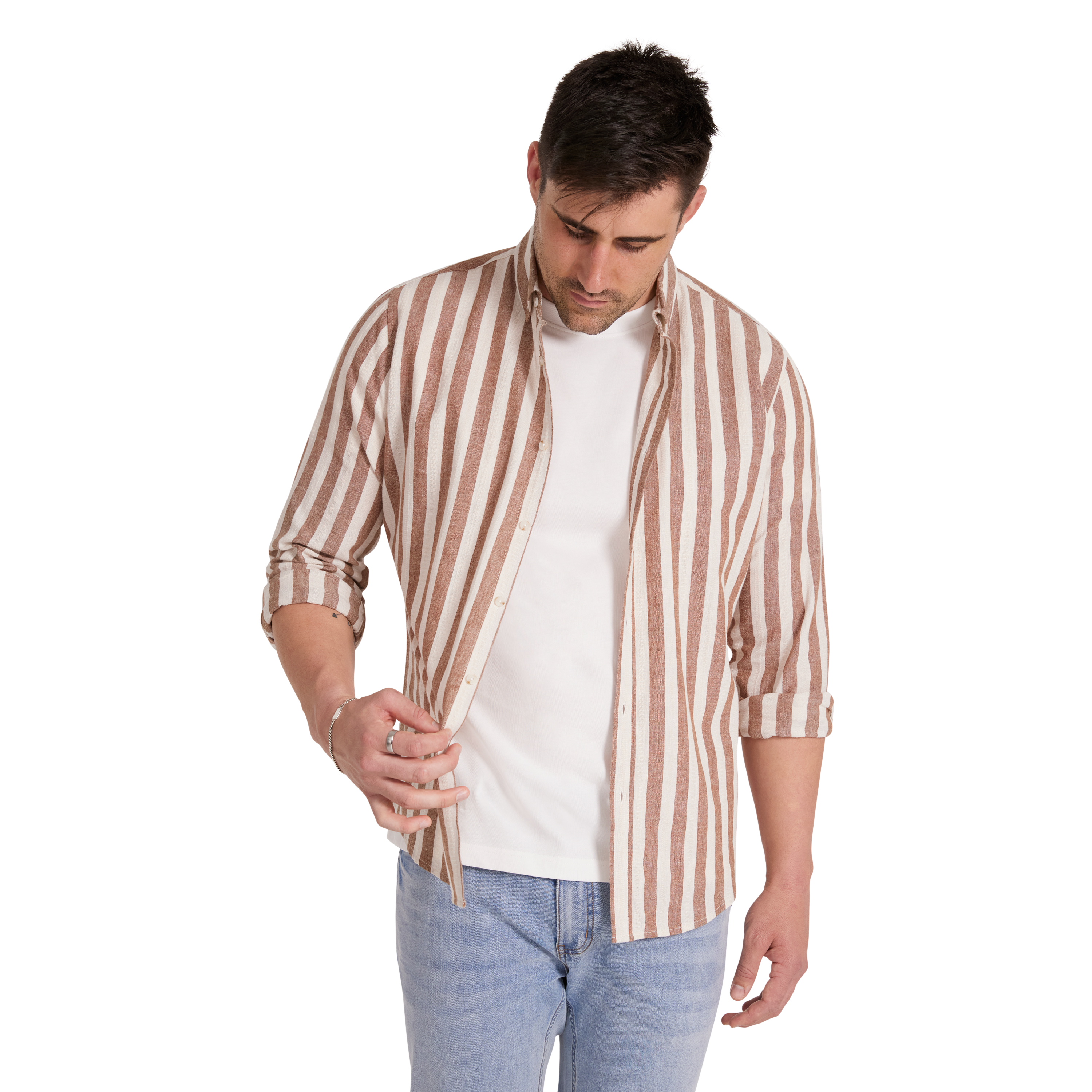 Brown Husky Stripe Linen Blend Shirt