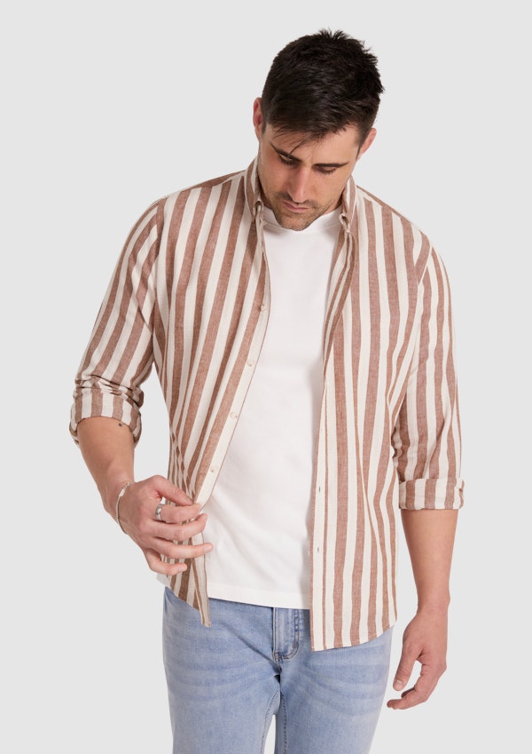 Brown Husky Stripe Linen Blend Shirt