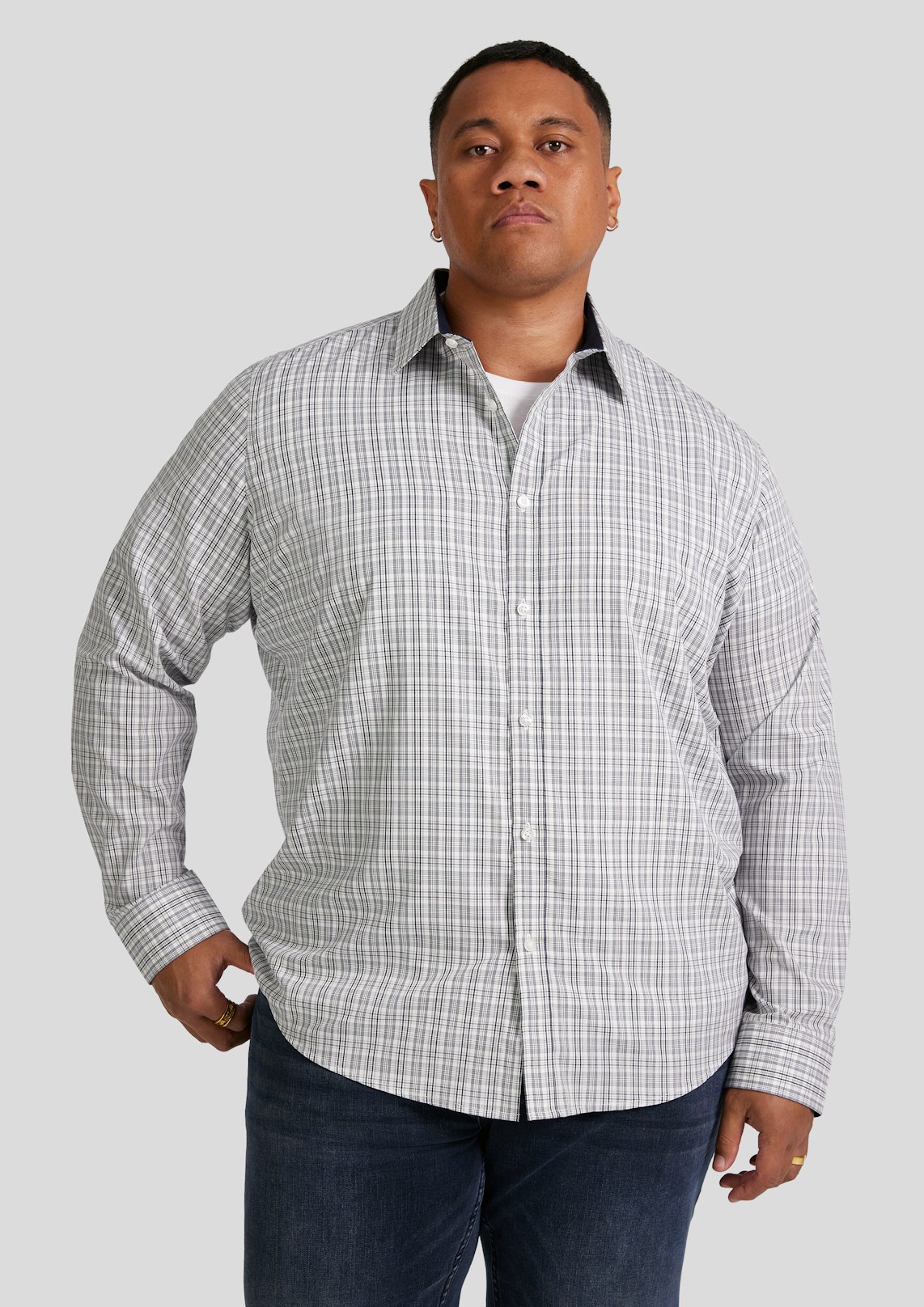 Grey Easy Care Check Shirt
