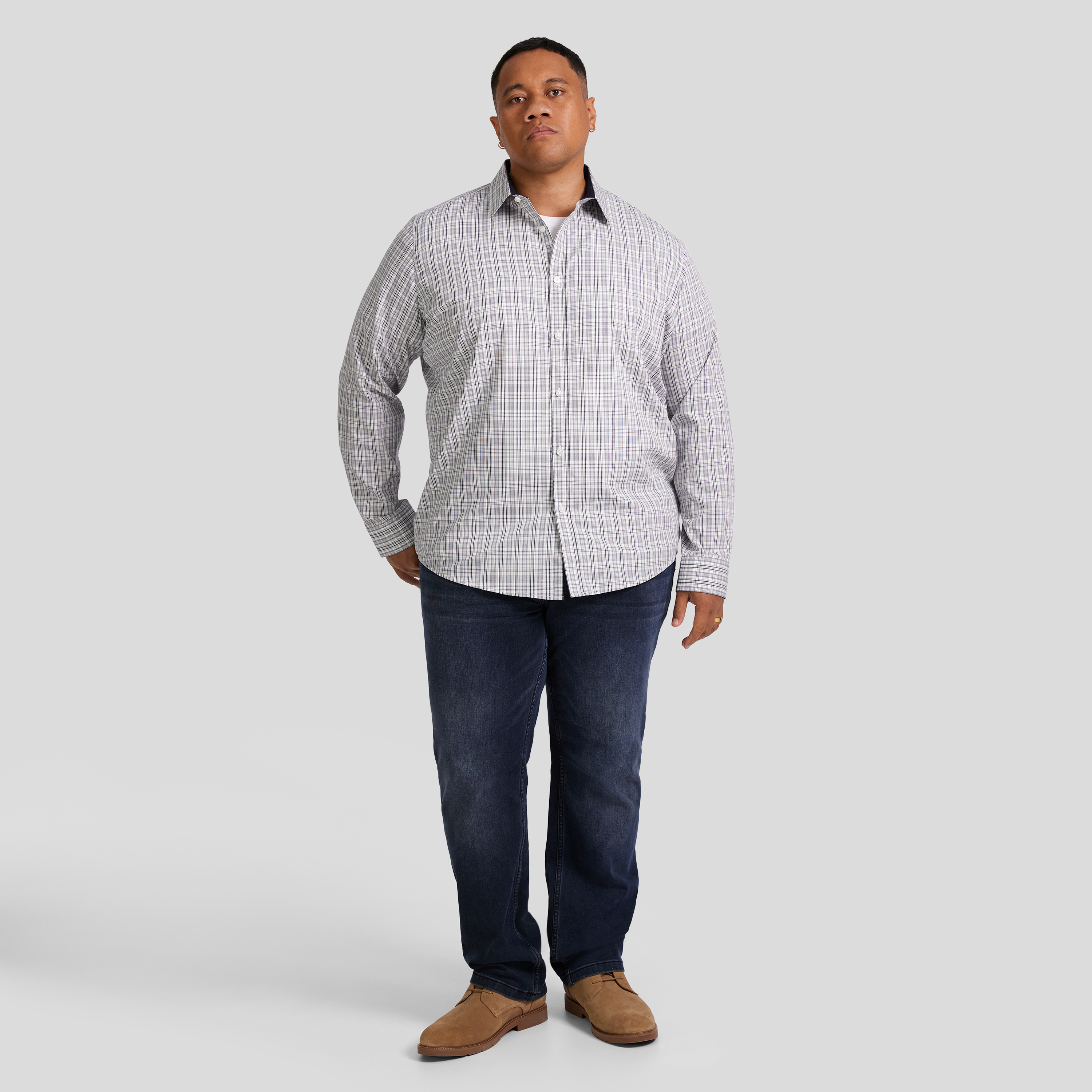 Grey Easy Care Check Shirt