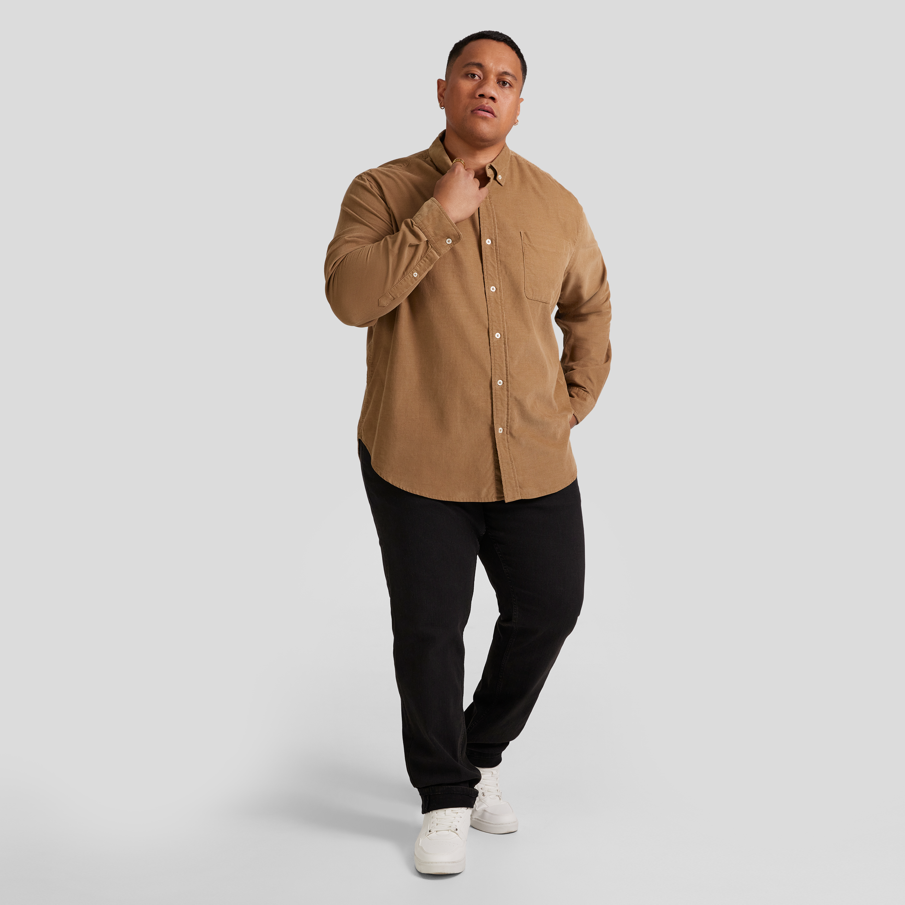Camel Relax Fit Fine Cord Shirt