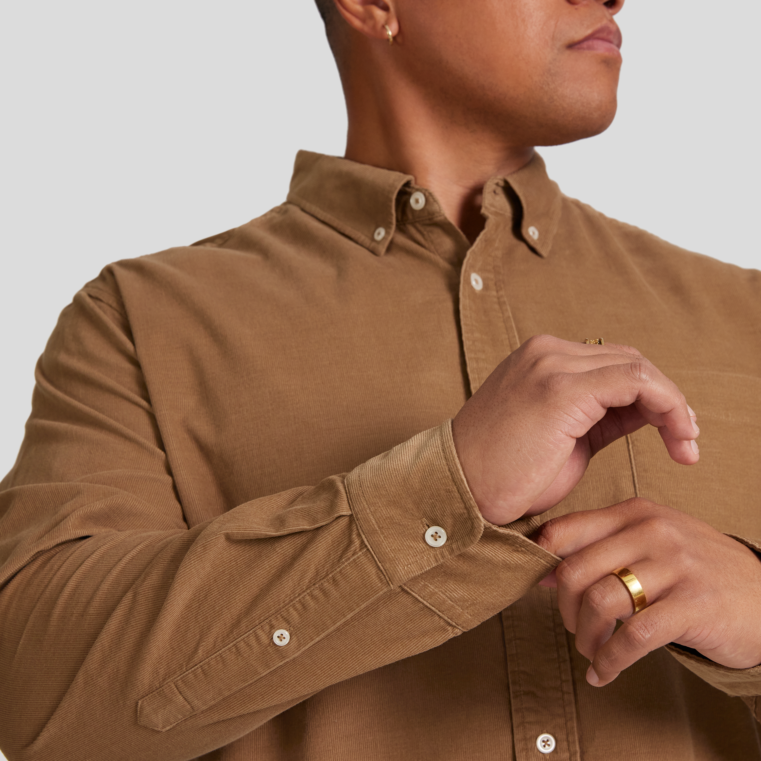 Camel Relax Fit Fine Cord Shirt