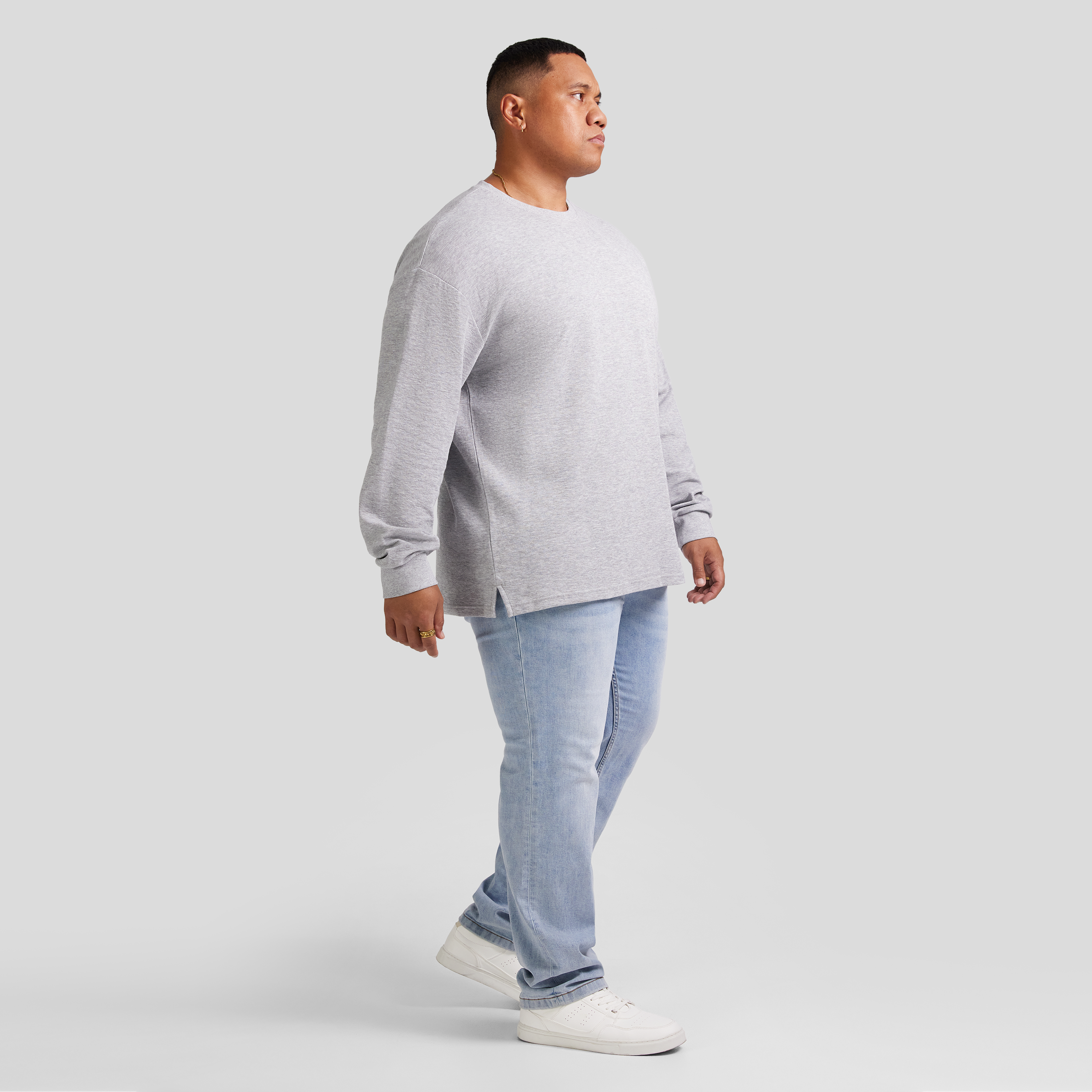 Grey Marle Waffle Long Sleeve Top