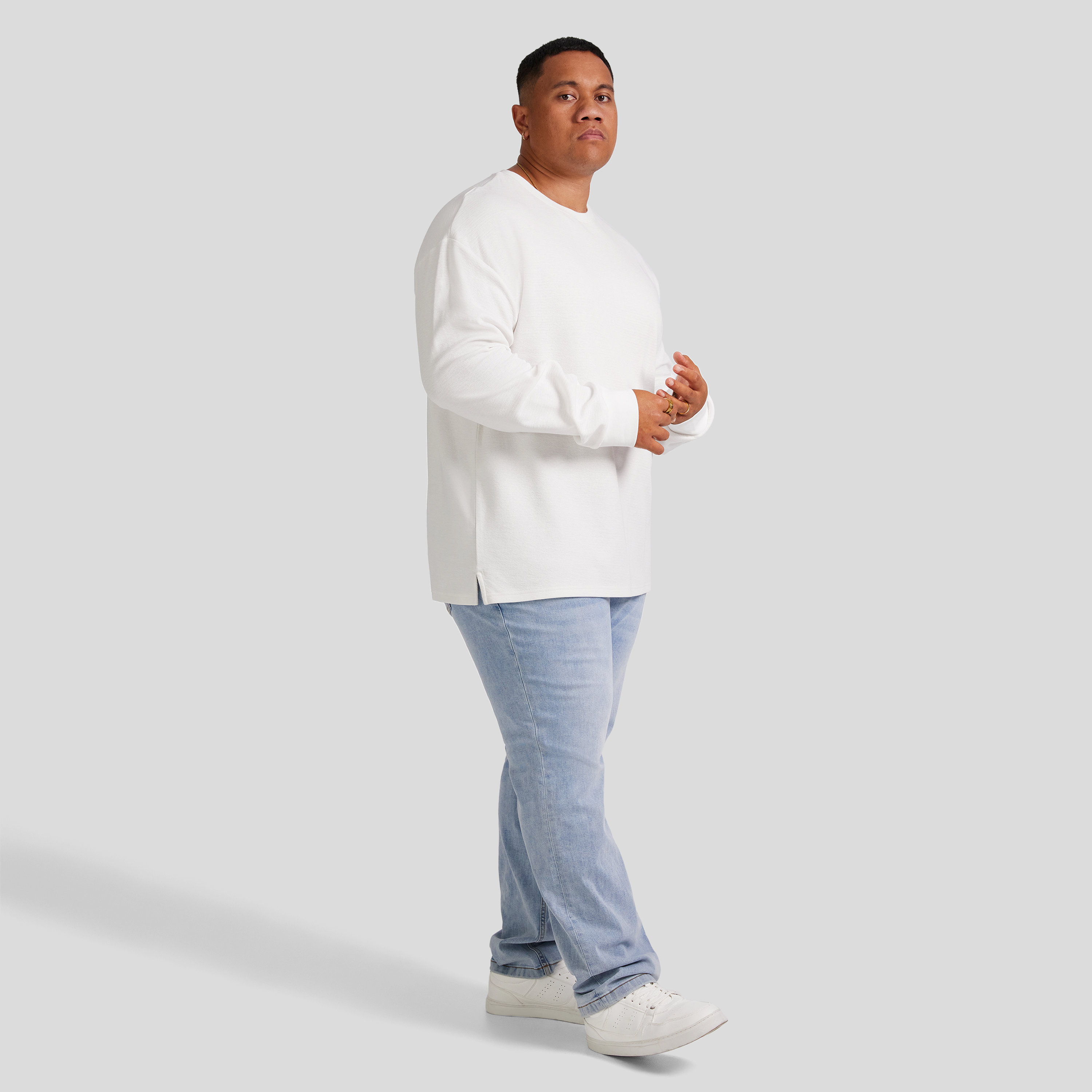 White Waffle Long Sleeve Top