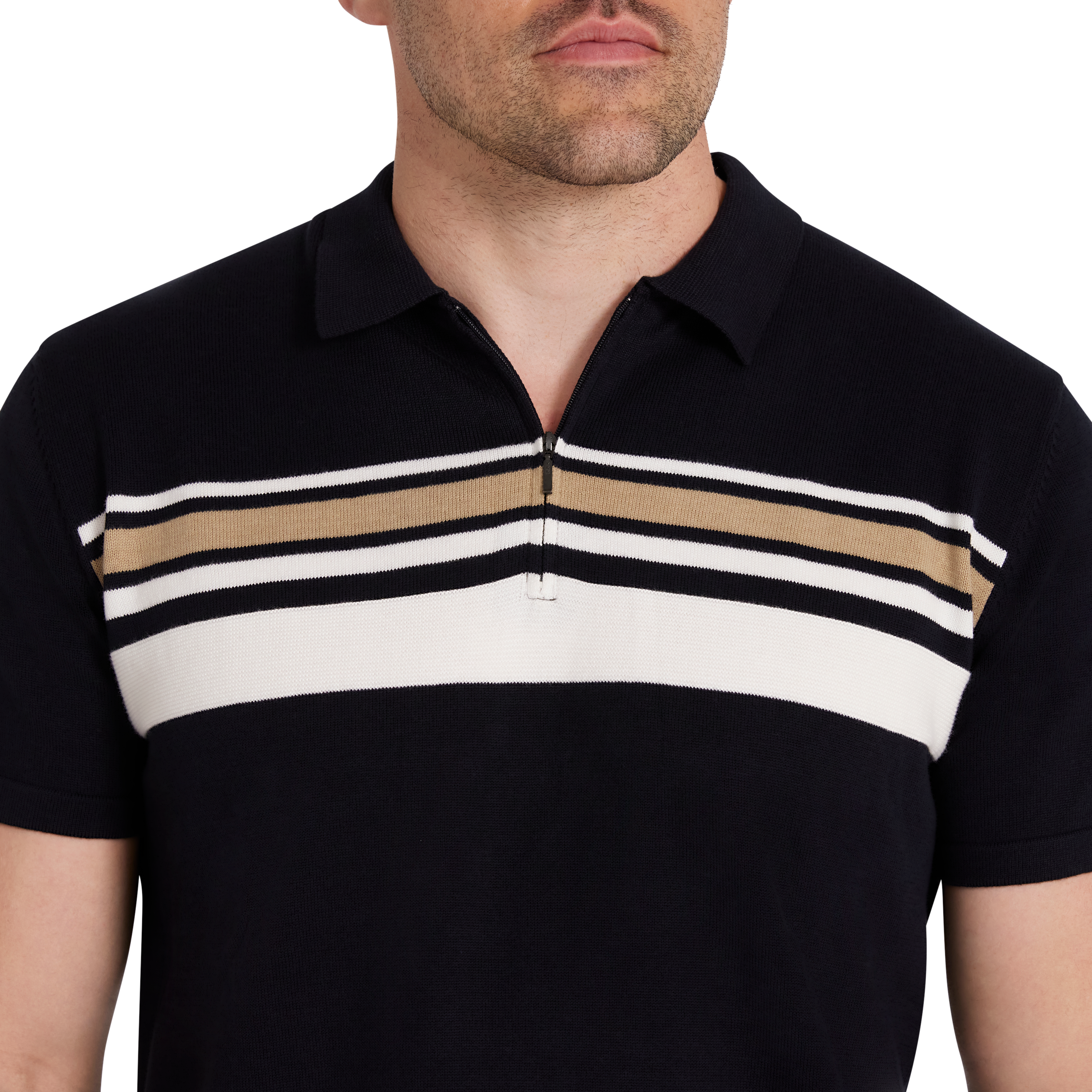 Navy Ivor Stripe Knit Polo