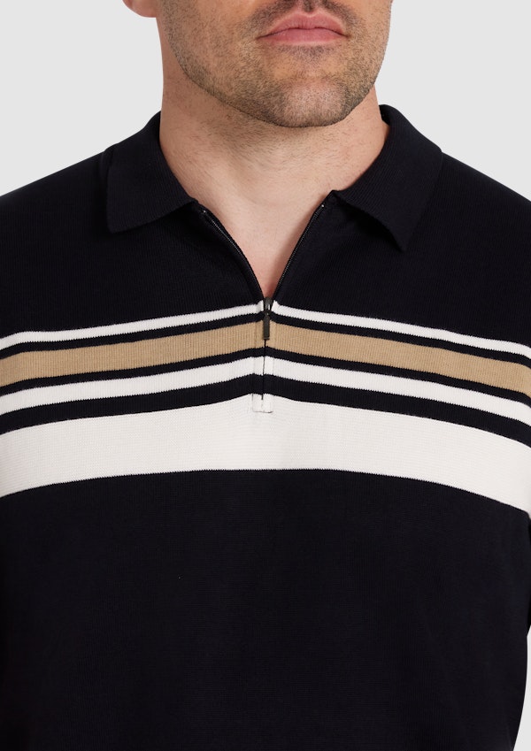 Navy Ivor Stripe Knit Polo