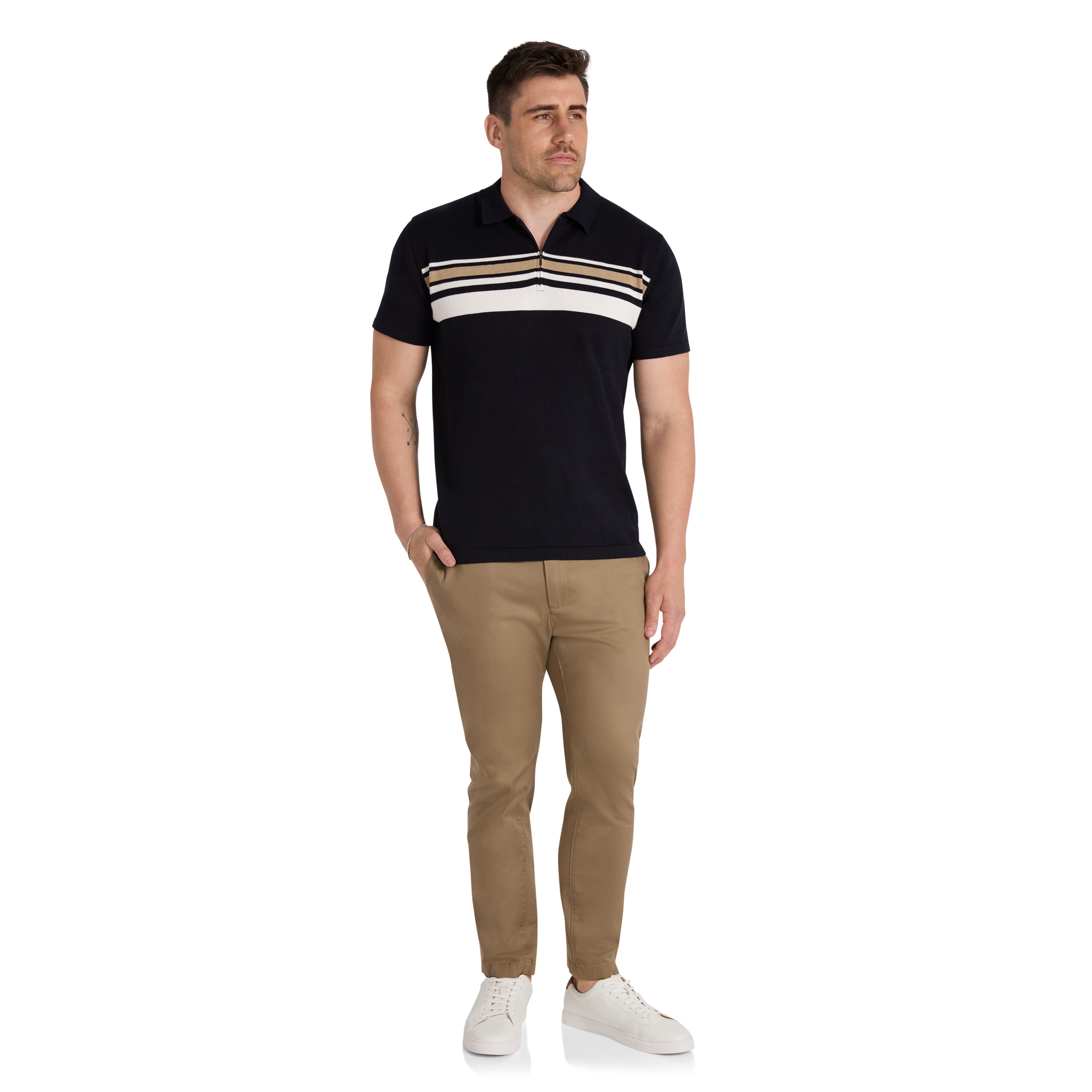Navy Ivor Stripe Knit Polo