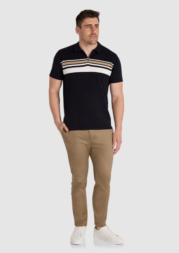 Navy Ivor Stripe Knit Polo