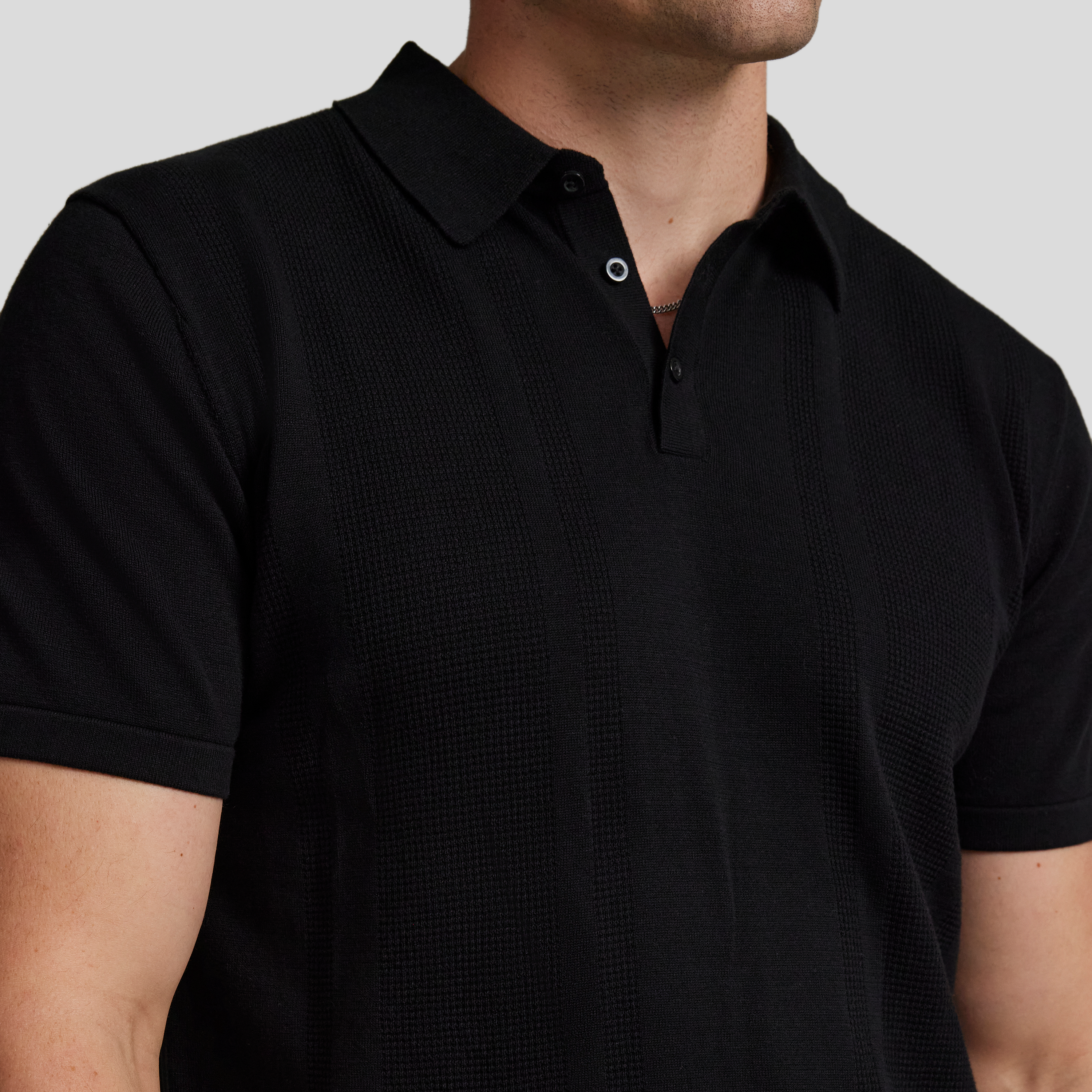 Black Archie Textured Knit Polo