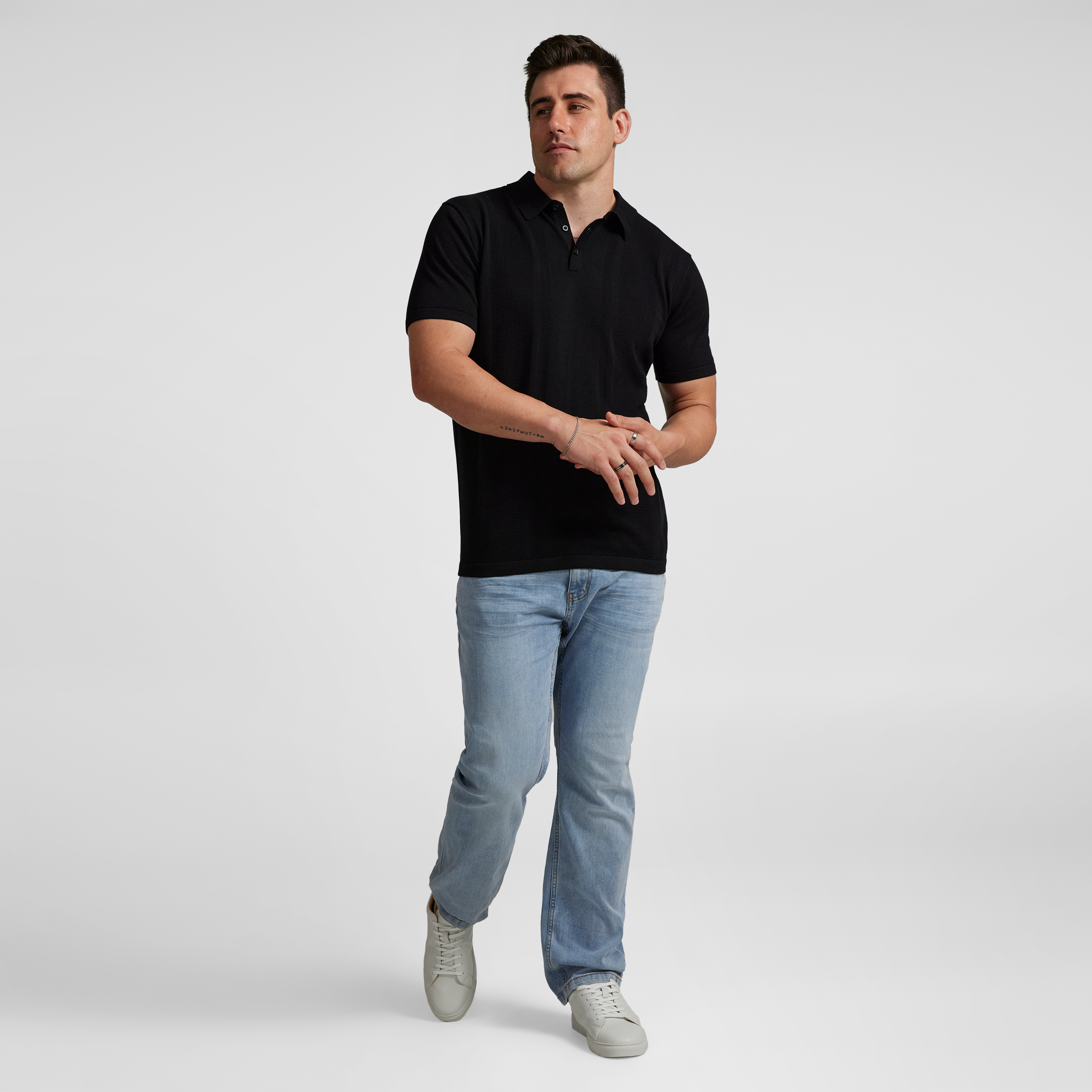 Black Archie Textured Knit Polo