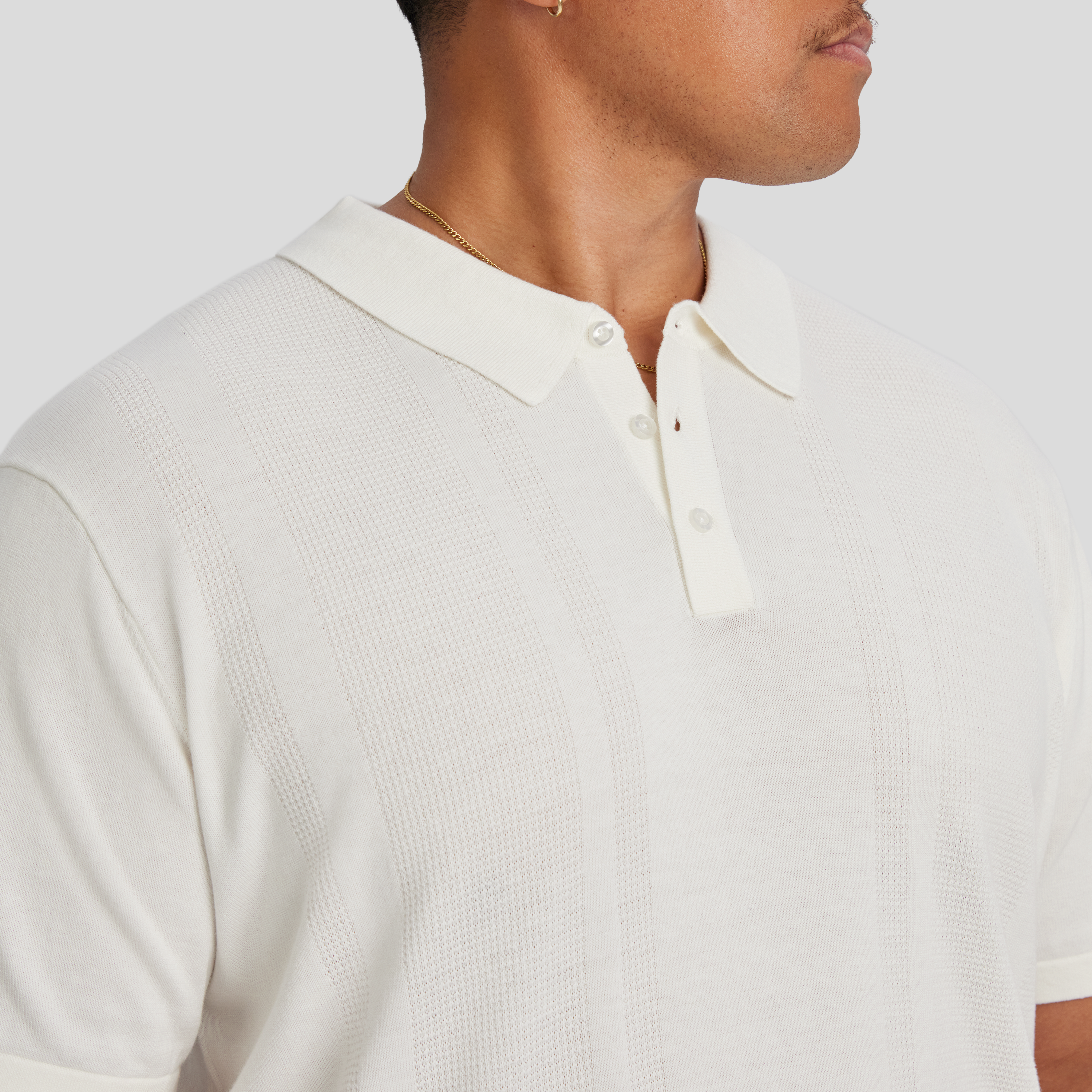 Ivory Archie Textured Knit Polo