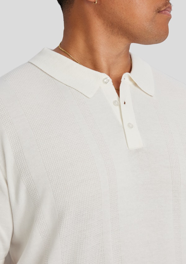 Ivory Archie Textured Knit Polo