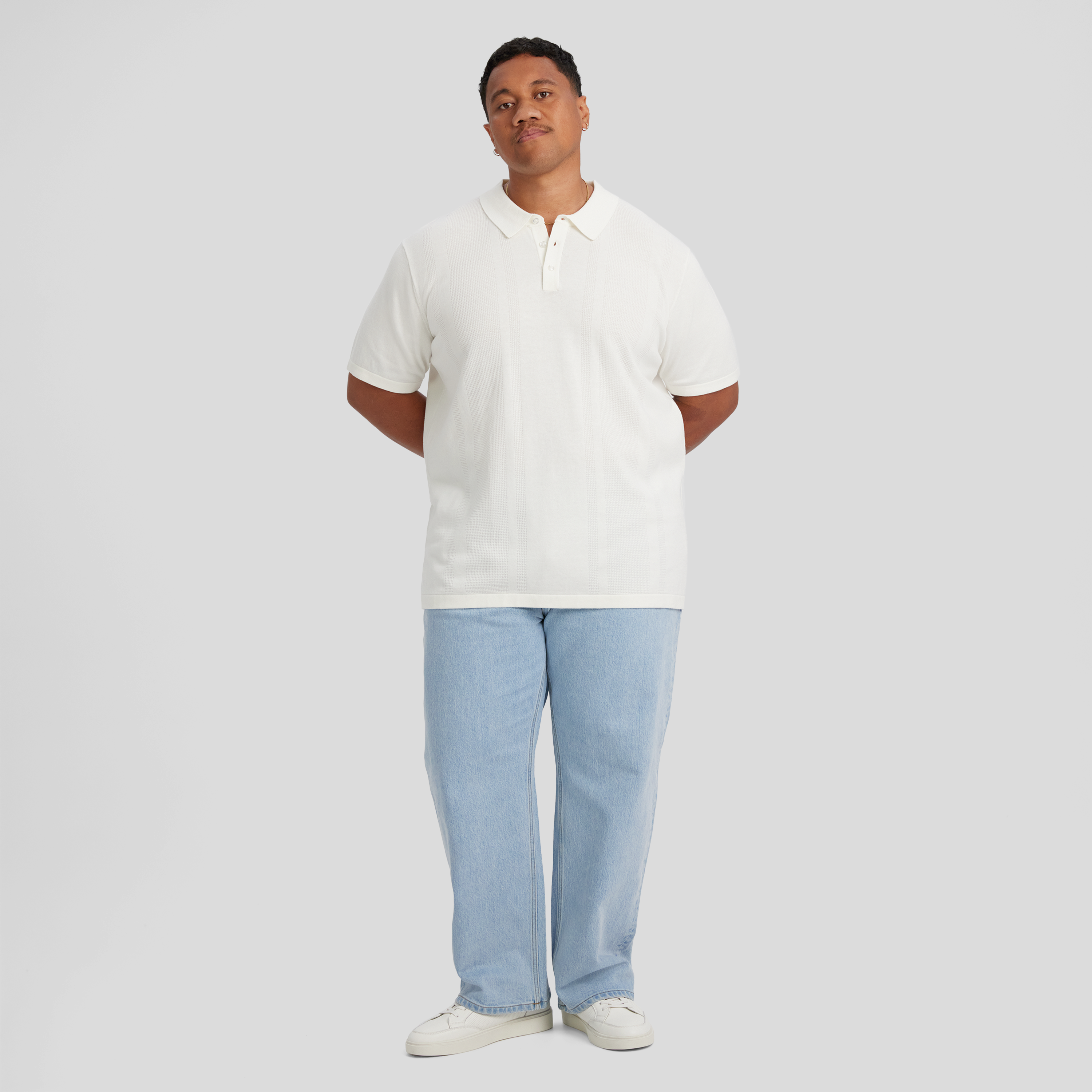 Ivory Archie Textured Knit Polo