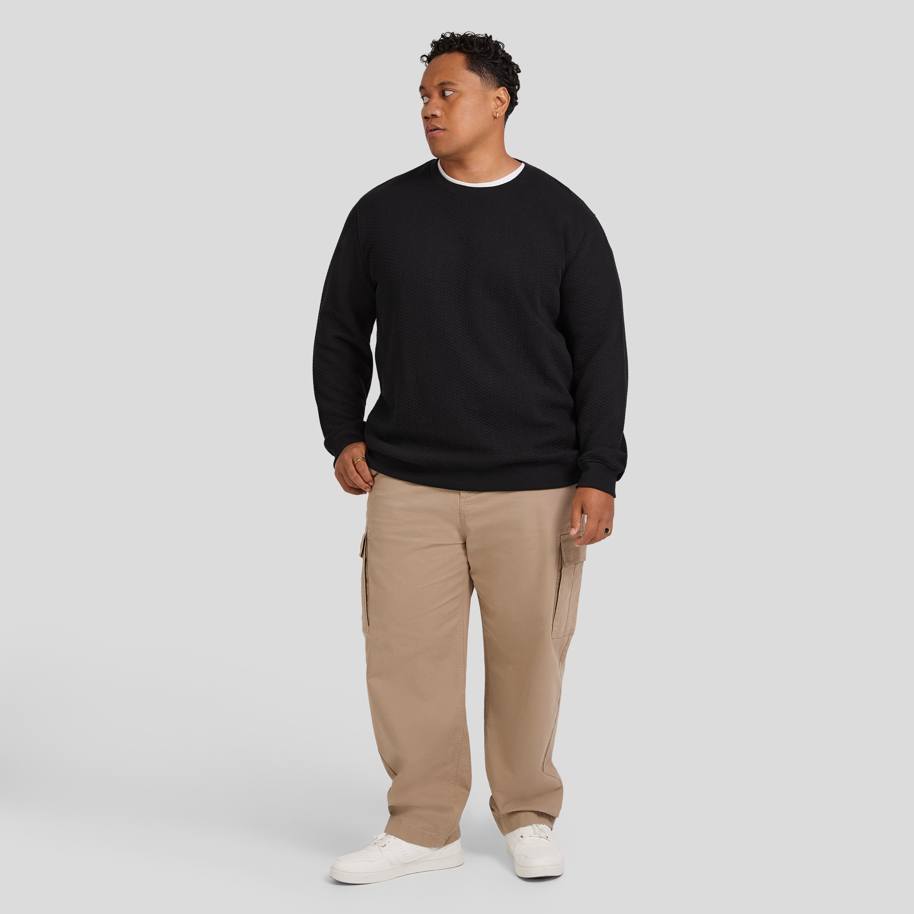 Black Asher Jacquard Crew Sweat