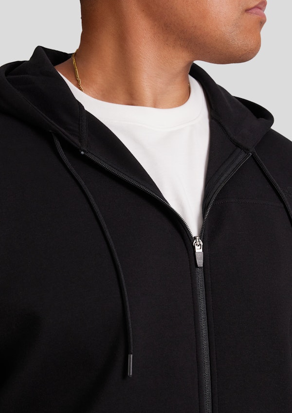 Black Tech Fleece Zip Thru Hoodie