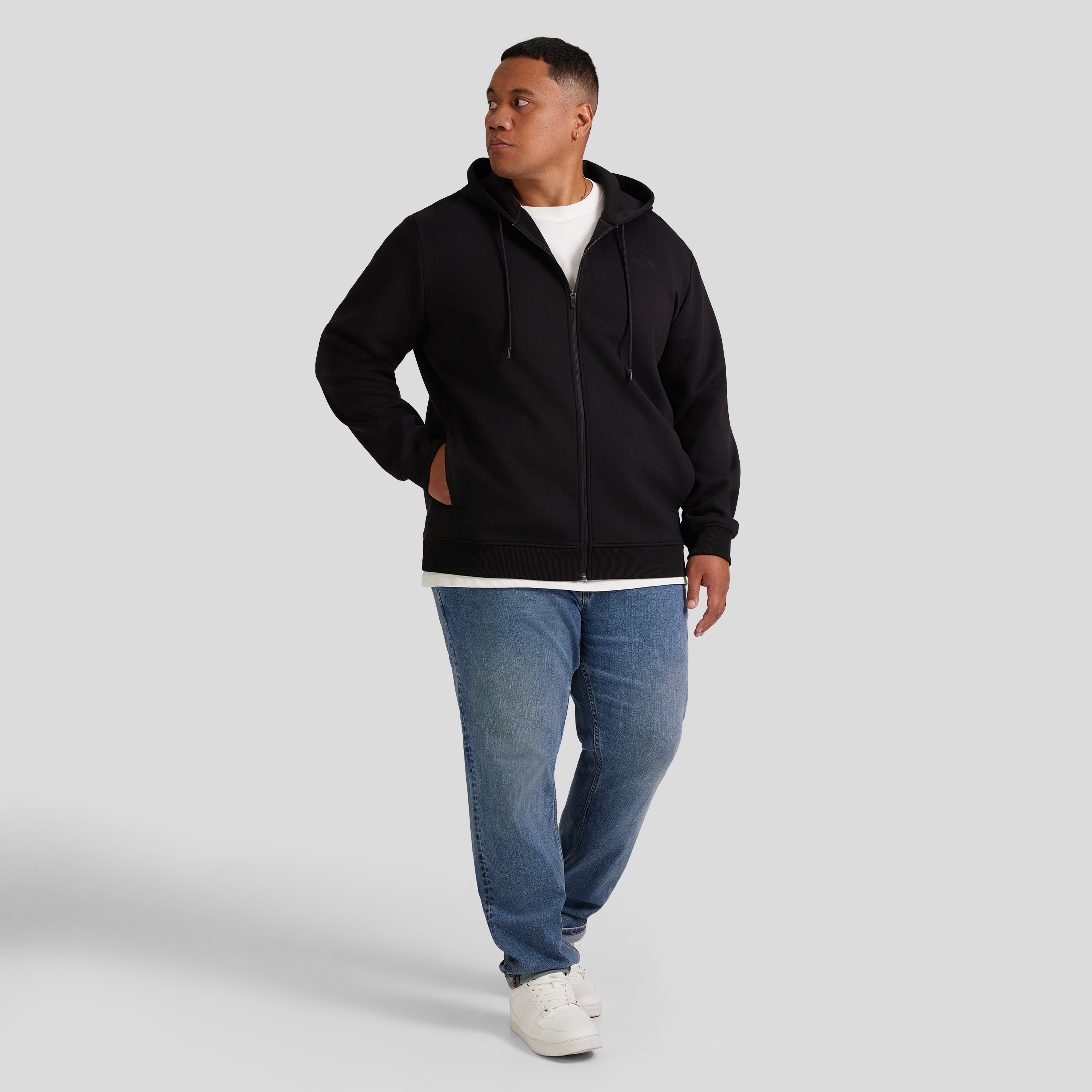 Black Tech Fleece Zip Thru Hoodie
