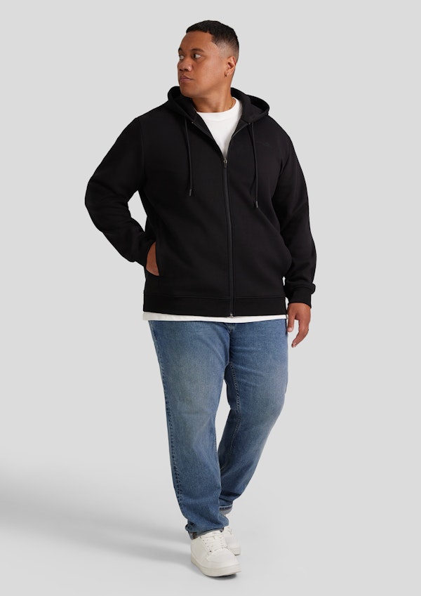 Black Tech Fleece Zip Thru Hoodie