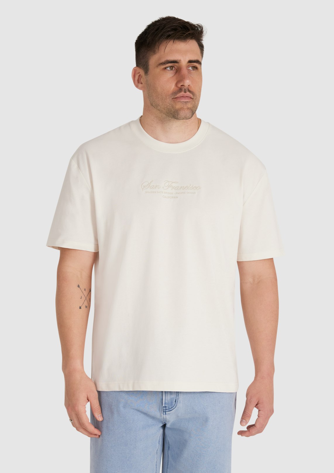 Ecru Embroidered Relaxed Fit Tee