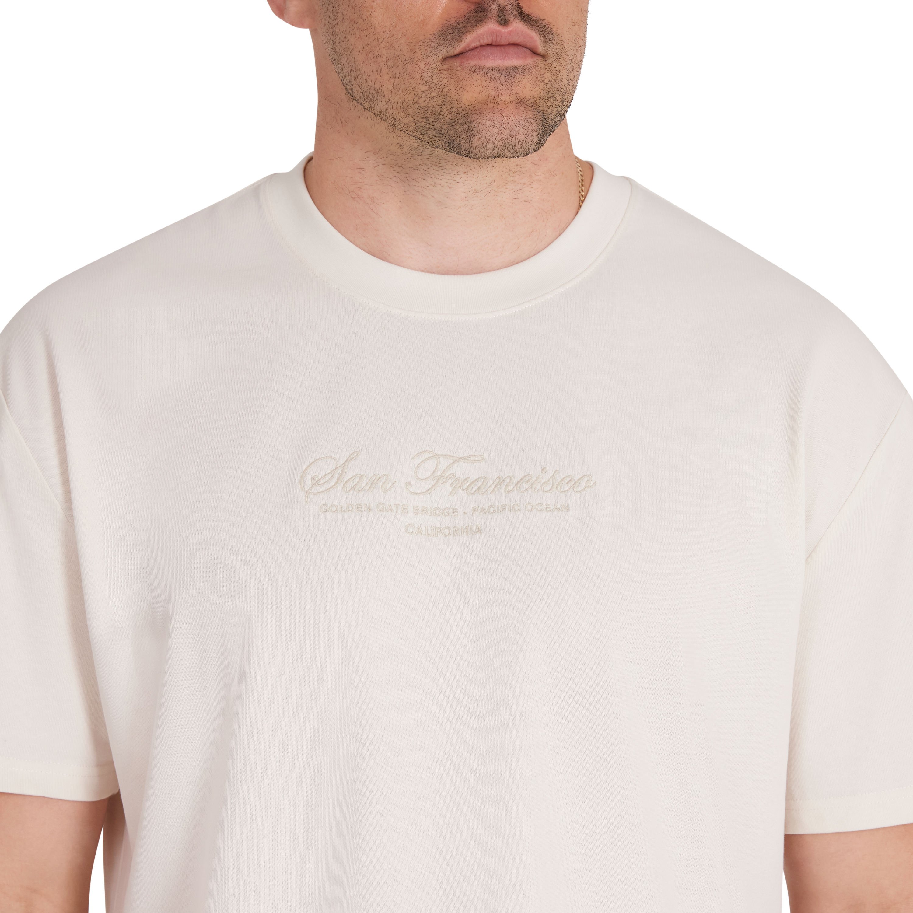Ecru Embroidered Relaxed Fit Tee