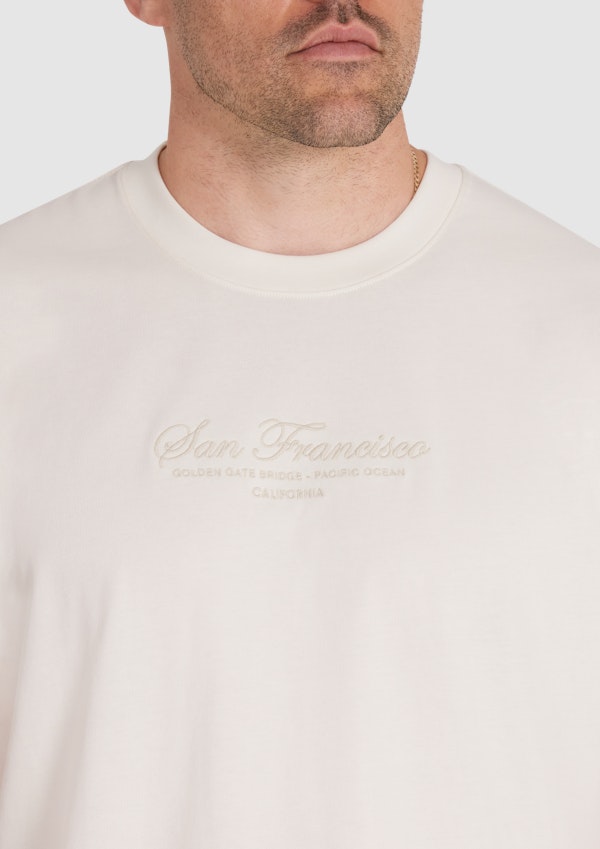 Ecru Embroidered Relaxed Fit Tee