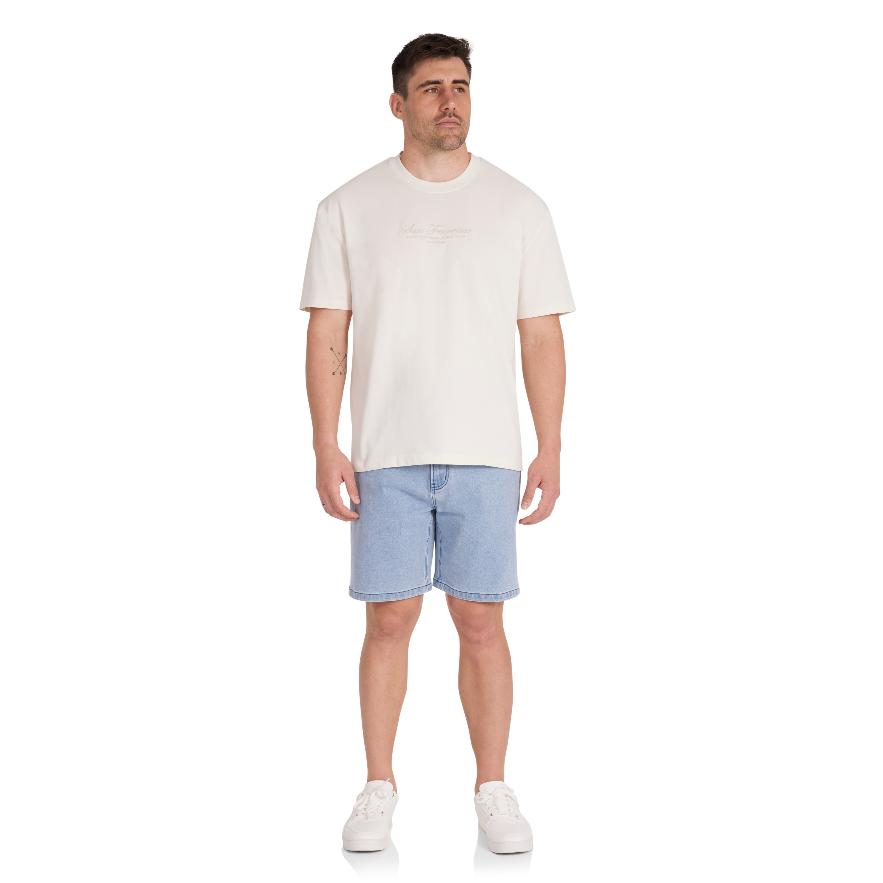 Ecru Embroidered Relaxed Fit Tee