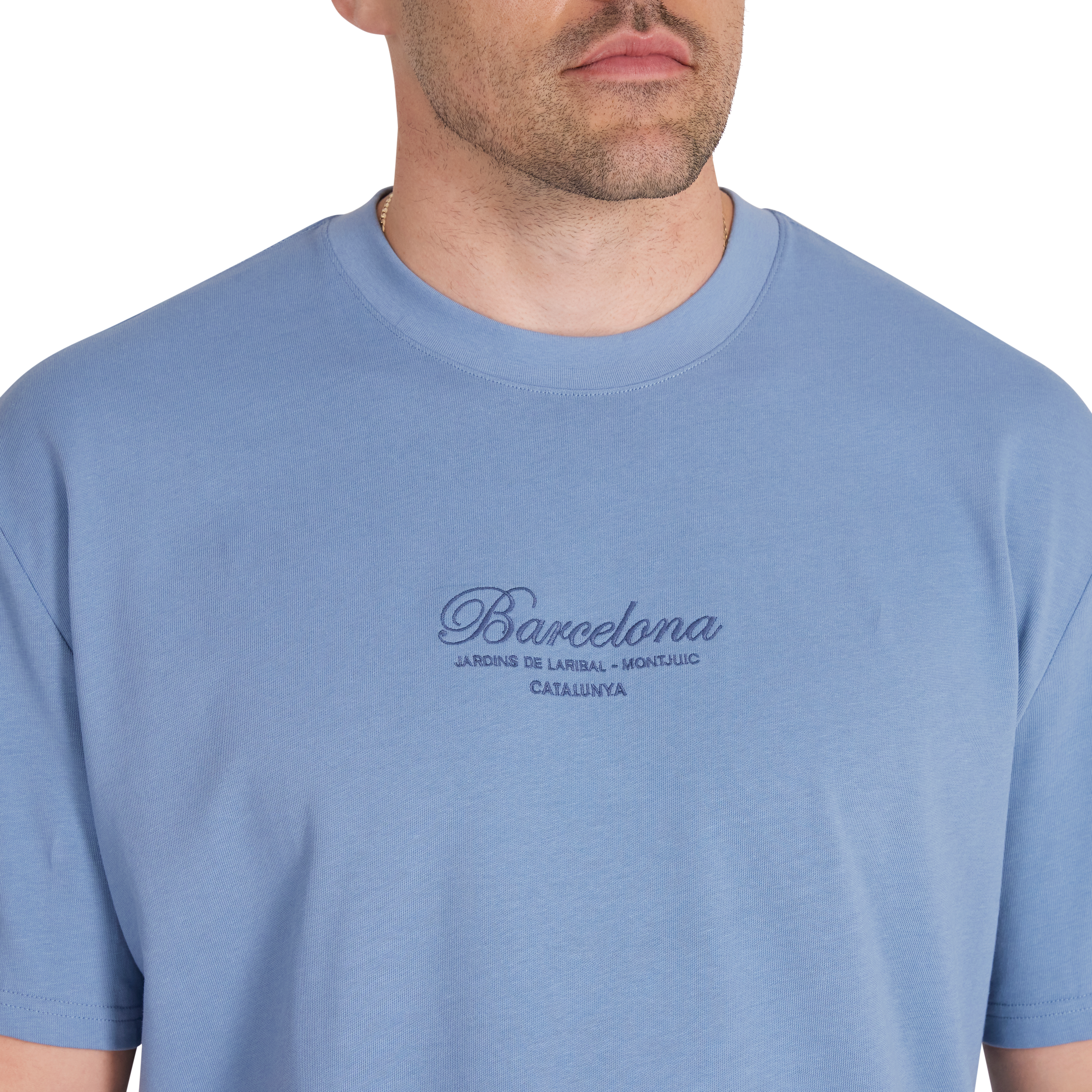 Dusty Blue Embroidered Relaxed Fit Tee