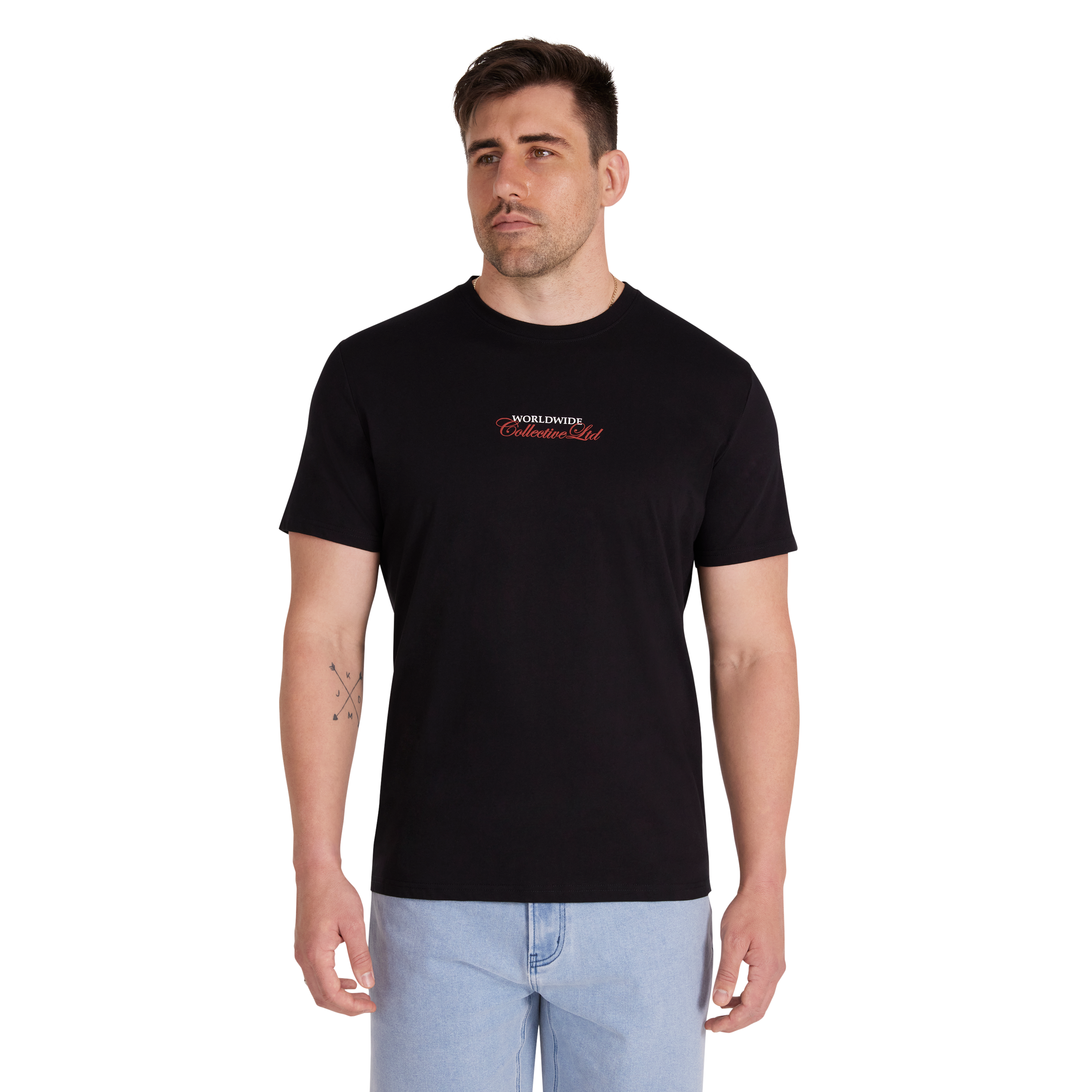 Black Worldwide Crew Neck Tee