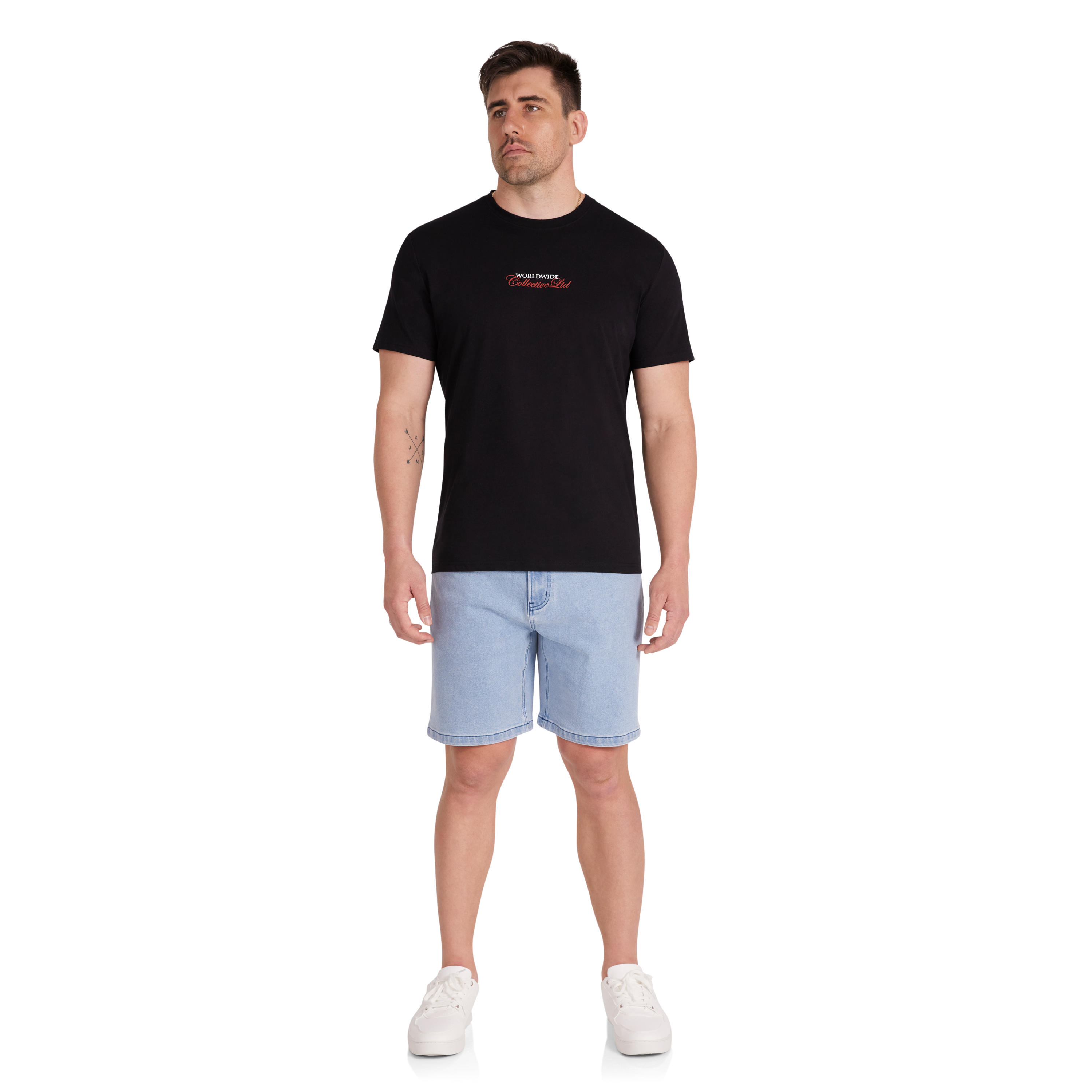 Black Worldwide Crew Neck Tee