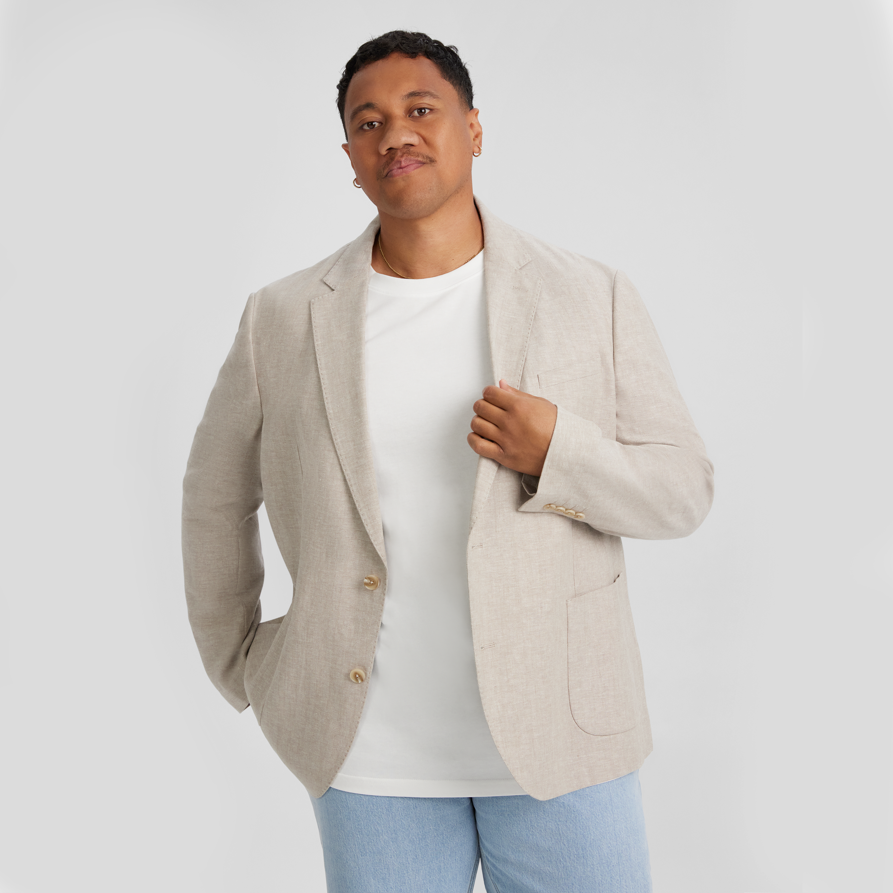 Sand Turin Linen Blend Blazer